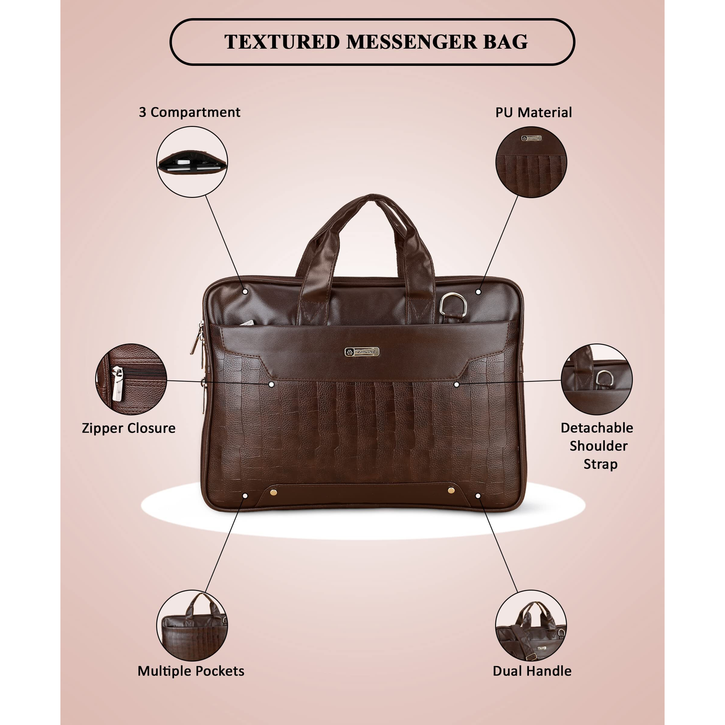 Zipline Office Faux Leather Small Laptop Bag For Men - Fits 13 Inch Laptop/Tablet Messenger Bags For Mens (1-Tan Bag)