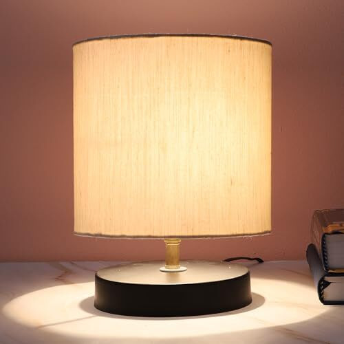 Tu Casa Black Metal Table Lamp For Home Decoration, Bedroom, Living Room, Lounge, Office, Festival Gifting, Study Table (Off White With Cotton Shade) H - 9" / No Blub
