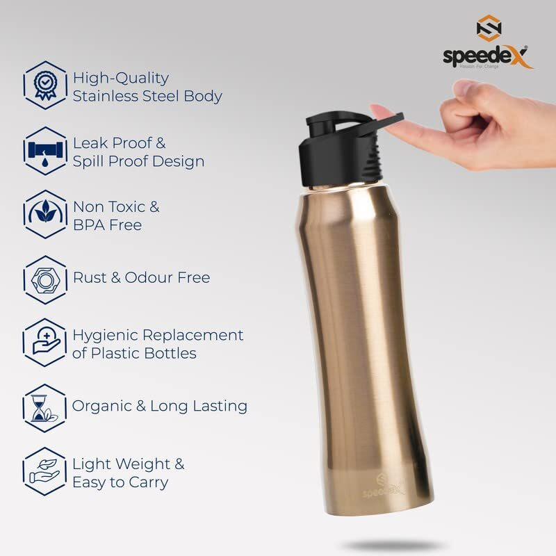 Speedex Stainless Steel Water Bottle 1 Litre, Leakproof Sipper Cap 1 Ltr, Copper Gold, Bottles 1+ Litre For School, Gym, Office, Boys, Girls, Men, Women, Kids, Fridge 1Ltr - 1000 Ml - Set Of 3