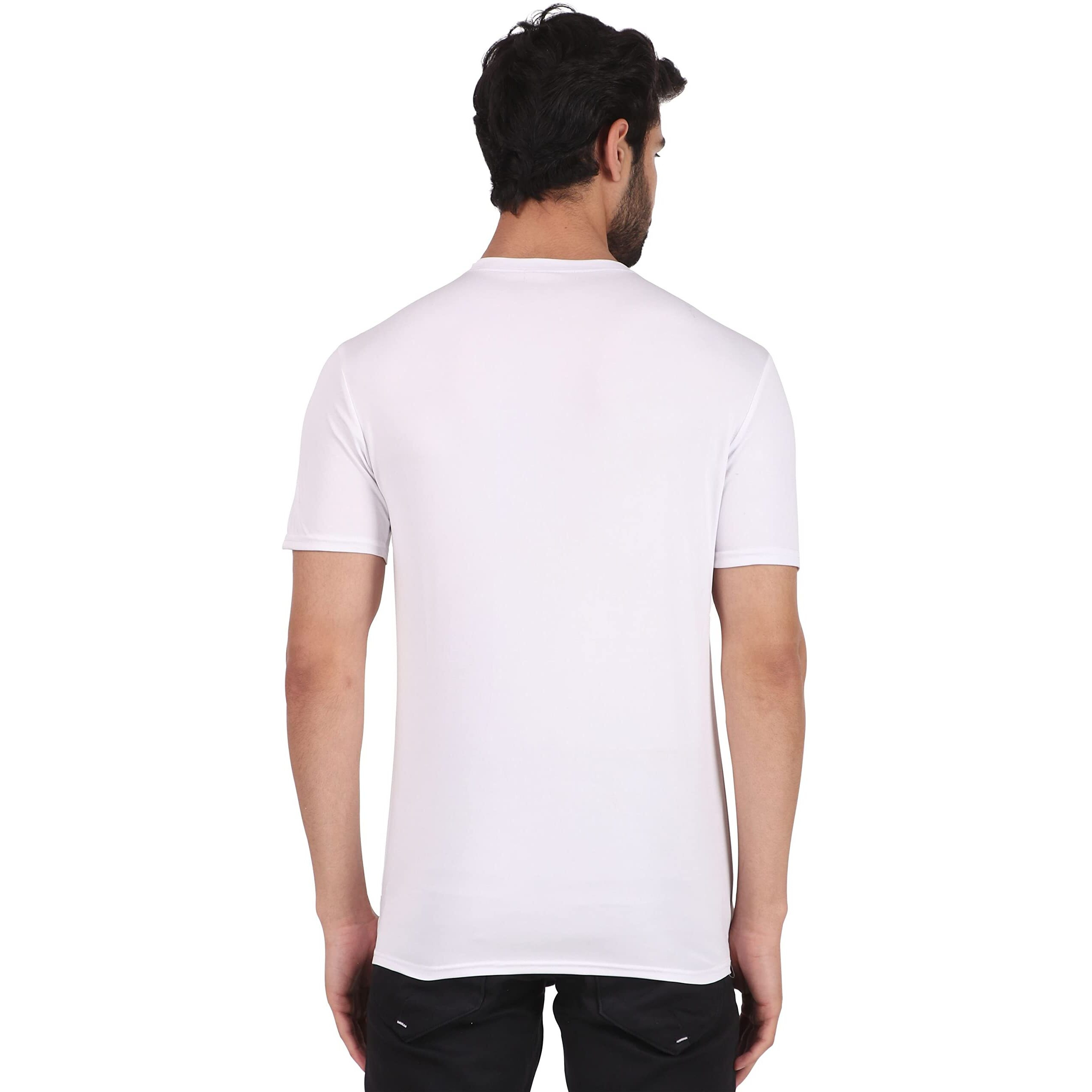 London Hills Polyester Solid Men Round Sports White Slim Fit T-Shirt, Large