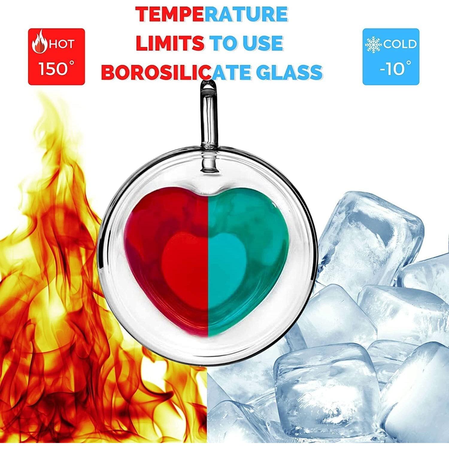 Zroy Enterprise Premium Classic Heart Shaped Pack Of 4Transparent Double Walled Insulated Glass Coffee Mugs Or Tea Cups With Unique Handle (Heart, 4) 250 Ml