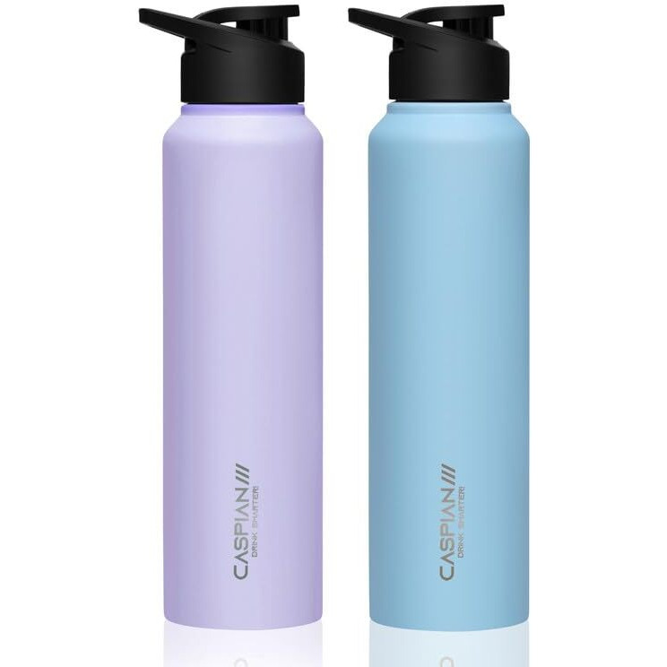 Caspian /// Hike Stainless Steel Sipper Water Bottle (Light Purple & Sky Blue, 1 Litre, Set Of 2)| Leak Proof Thunder For Fridge Home Office Travel School Kids Boys Girls Adults Sports Gym Yoga