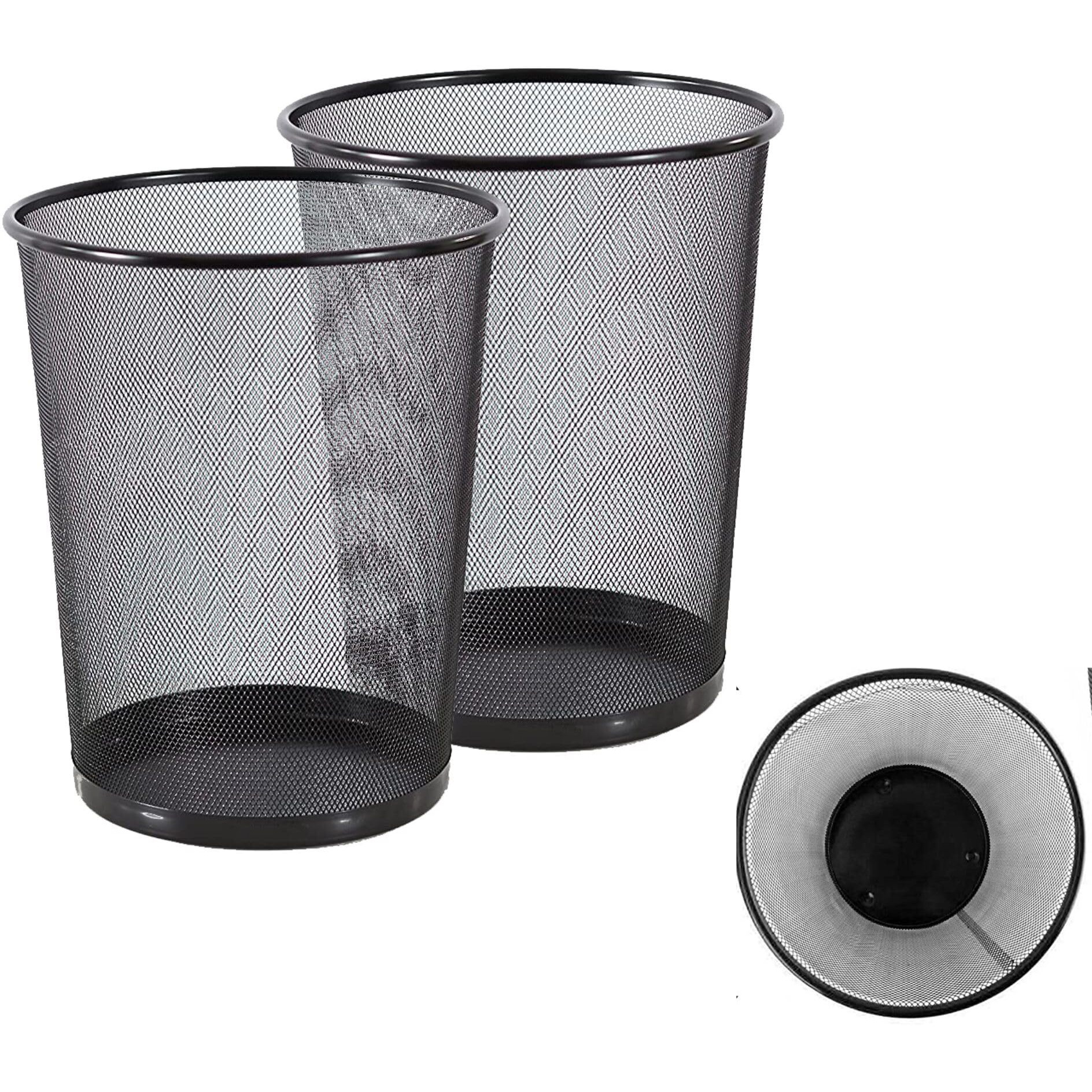 Goodwill Tech Open-Top Cylindrical Metal Mesh Recycling Dustbins- Waste Basket For Home/Office/Coffee Shop/Hotel Non-Toxic - Black (Set Of 2, Large (19L))