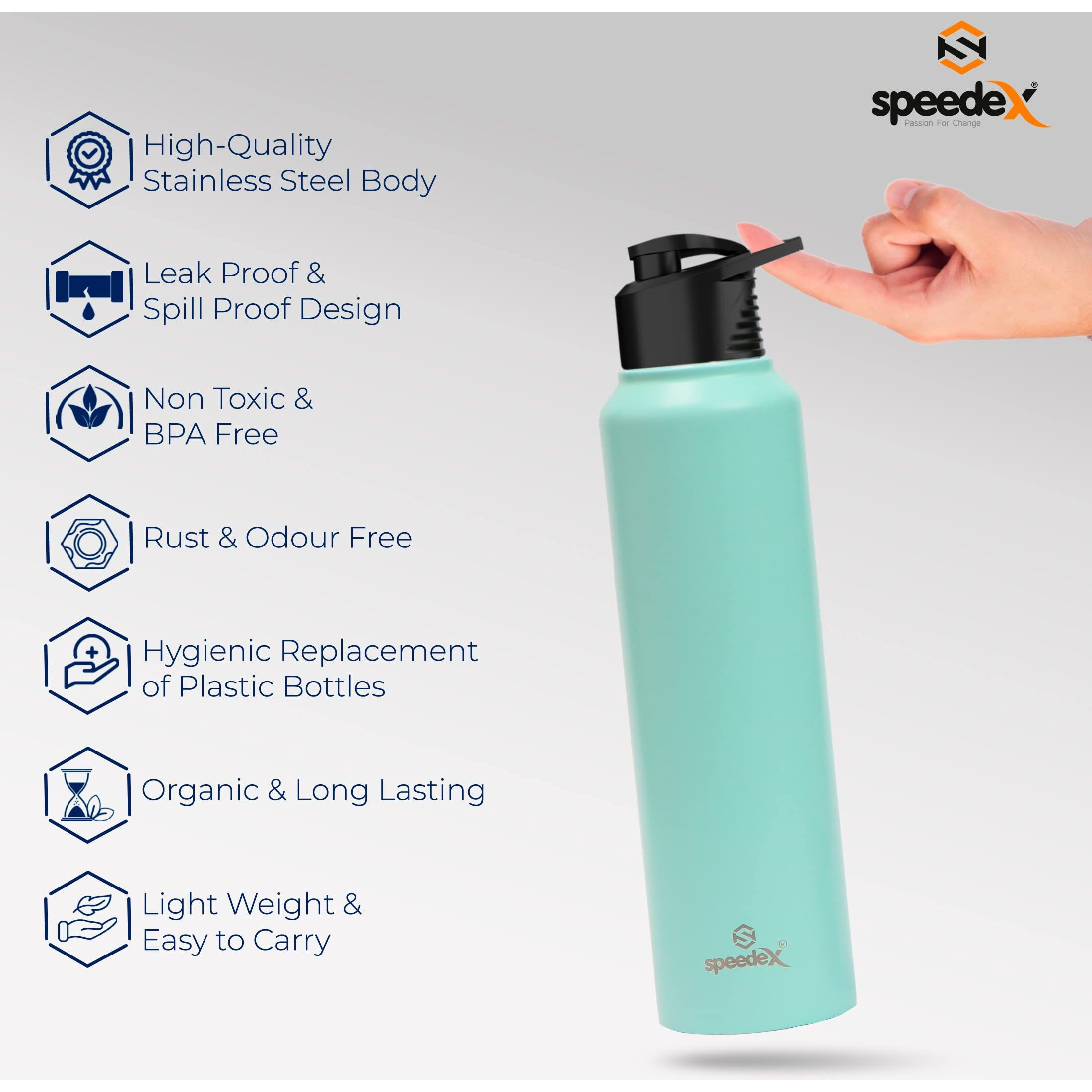 Speedex Stainless Steel Water Bottle 1 Ltr For Kids, Boys, Girls, 1 Litre Bottles For Gym, Sports, Fridge Use, School & Office - 1000Ml, Pastel Green Colour, Set Of 4, Sipper Cap