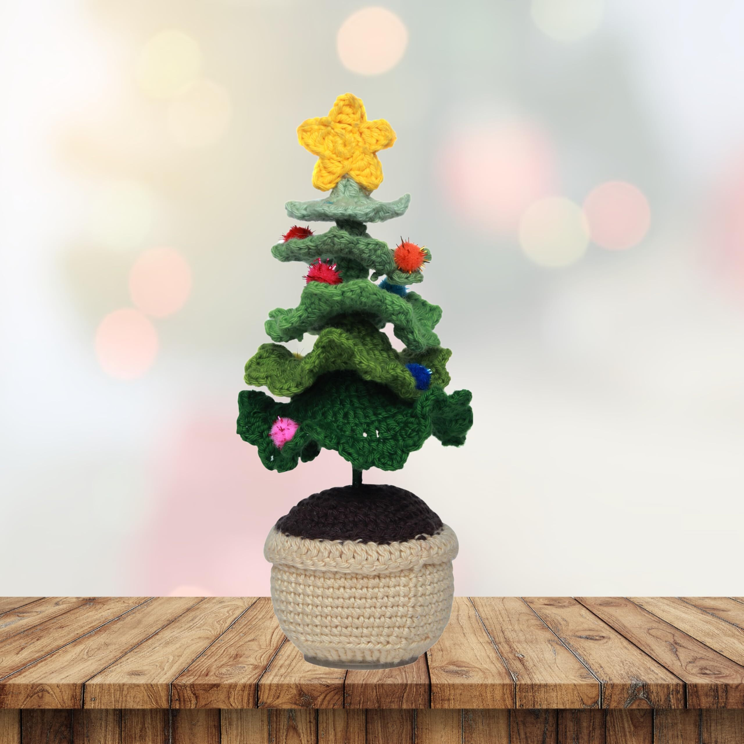 Sycamore East Crochet Christmas Tree Finished Crochet Christmas Tree With Star Small Knitted Christmas Tree Handmade Crochet Christmas Tree Craft Knitting Christmas Tree For Home Office Decor