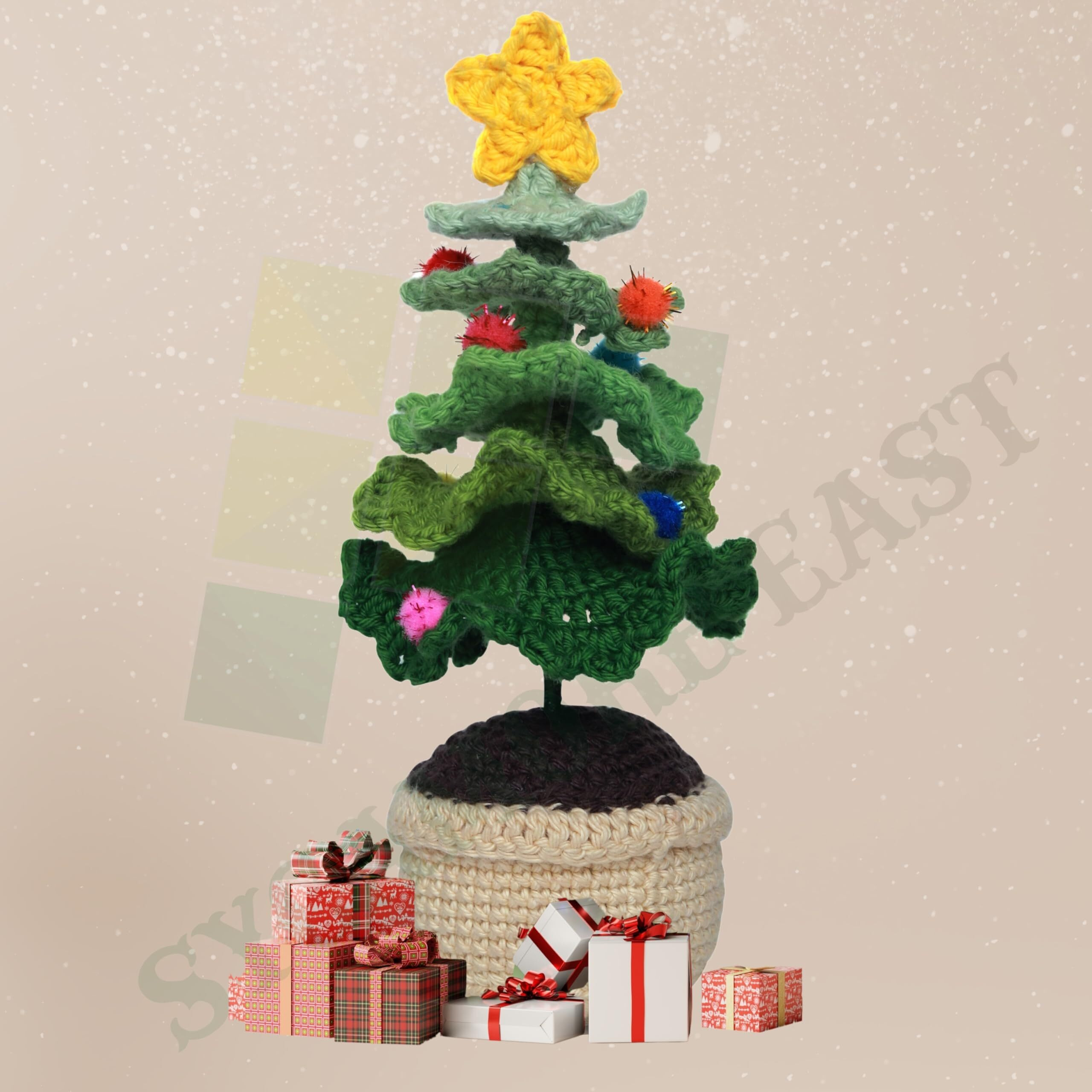 Sycamore East Crochet Christmas Tree Finished Crochet Christmas Tree With Star Small Knitted Christmas Tree Handmade Crochet Christmas Tree Craft Knitting Christmas Tree For Home Office Decor