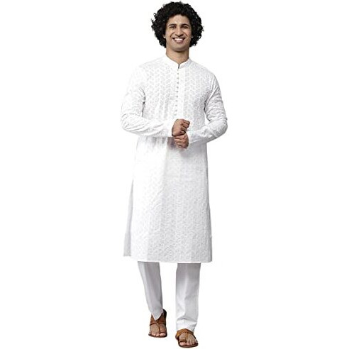 See Designs Men's Cotton Embroidered Regular Fit Kurta (Sdkt1095_White_Xxl)