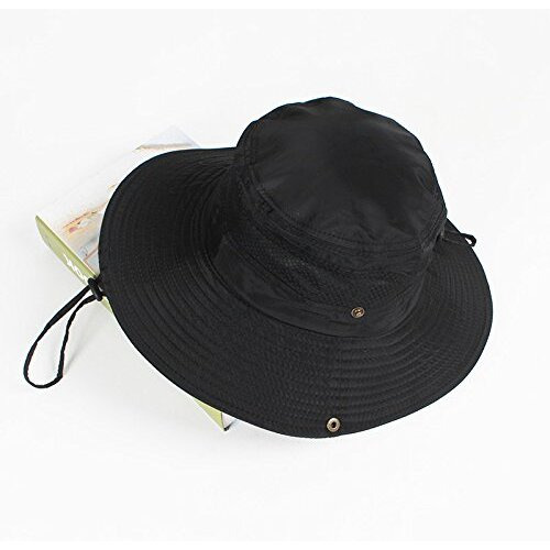Alexvyan Polyester Round Crown Hat Sun Visor Hats For Women Wide Brim Summer Cap For Girls Uv Protection Breathable Casual Beach Hat, Safari Hat Sun Protection Cap For Women Girl Men (Black), Large