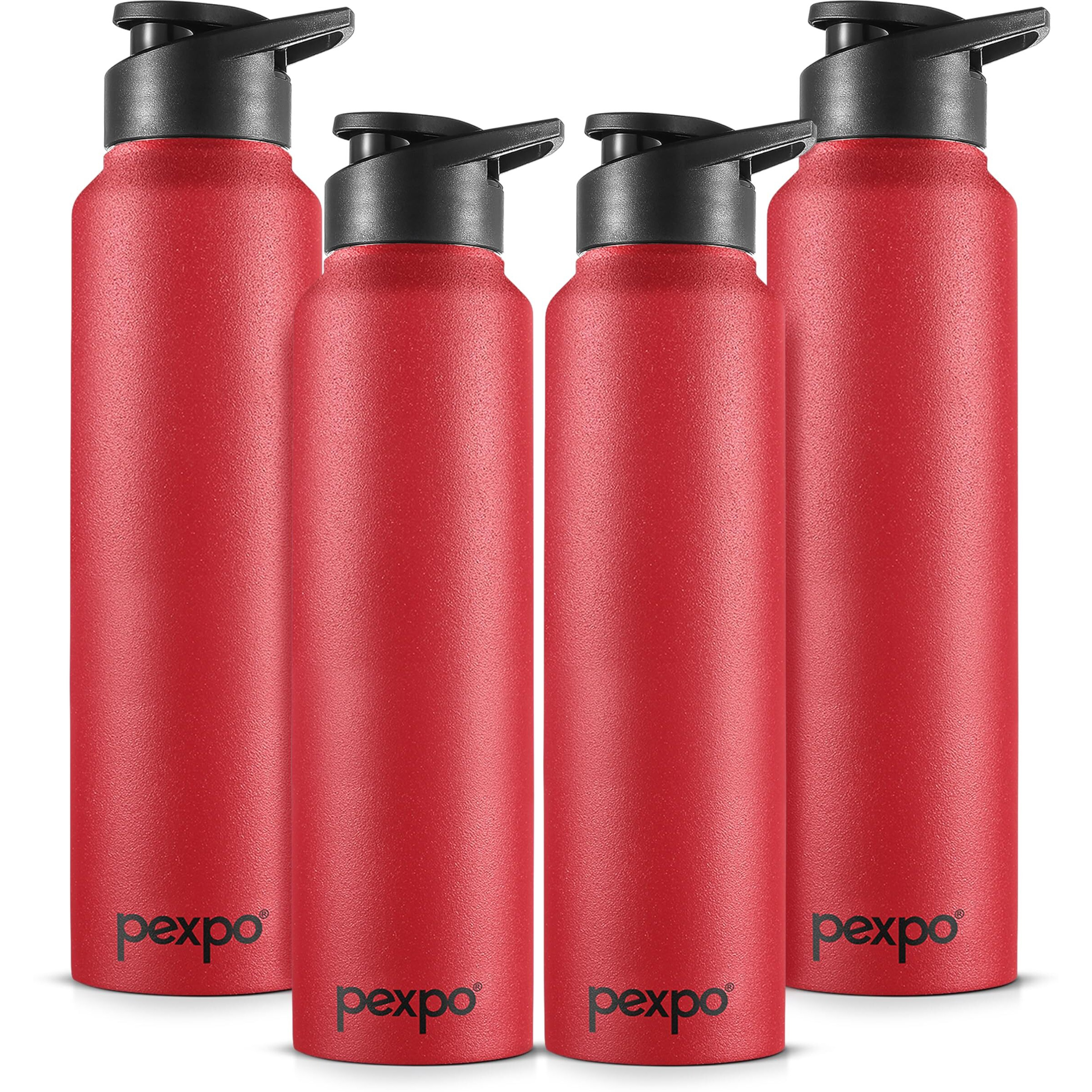 Pexpo Chromo Stainless Steel Sports/Fridge Sipper Water Bottle 1 Litre Crimson Red Pack Of 4 | Eco Friendly | Bpa Free | Water Bottle For Office, Gym, School, Yoga, Trekking, Men, Women And Kids