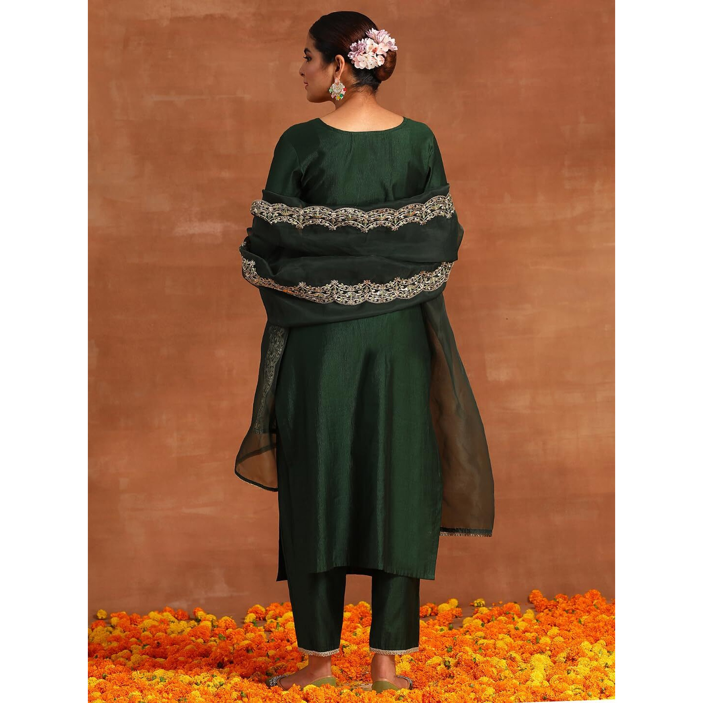 Indo Era Viscose Women's Green Embroidered Straight Kurta With Pant & Dupatta Set (Ieout9424_Small)