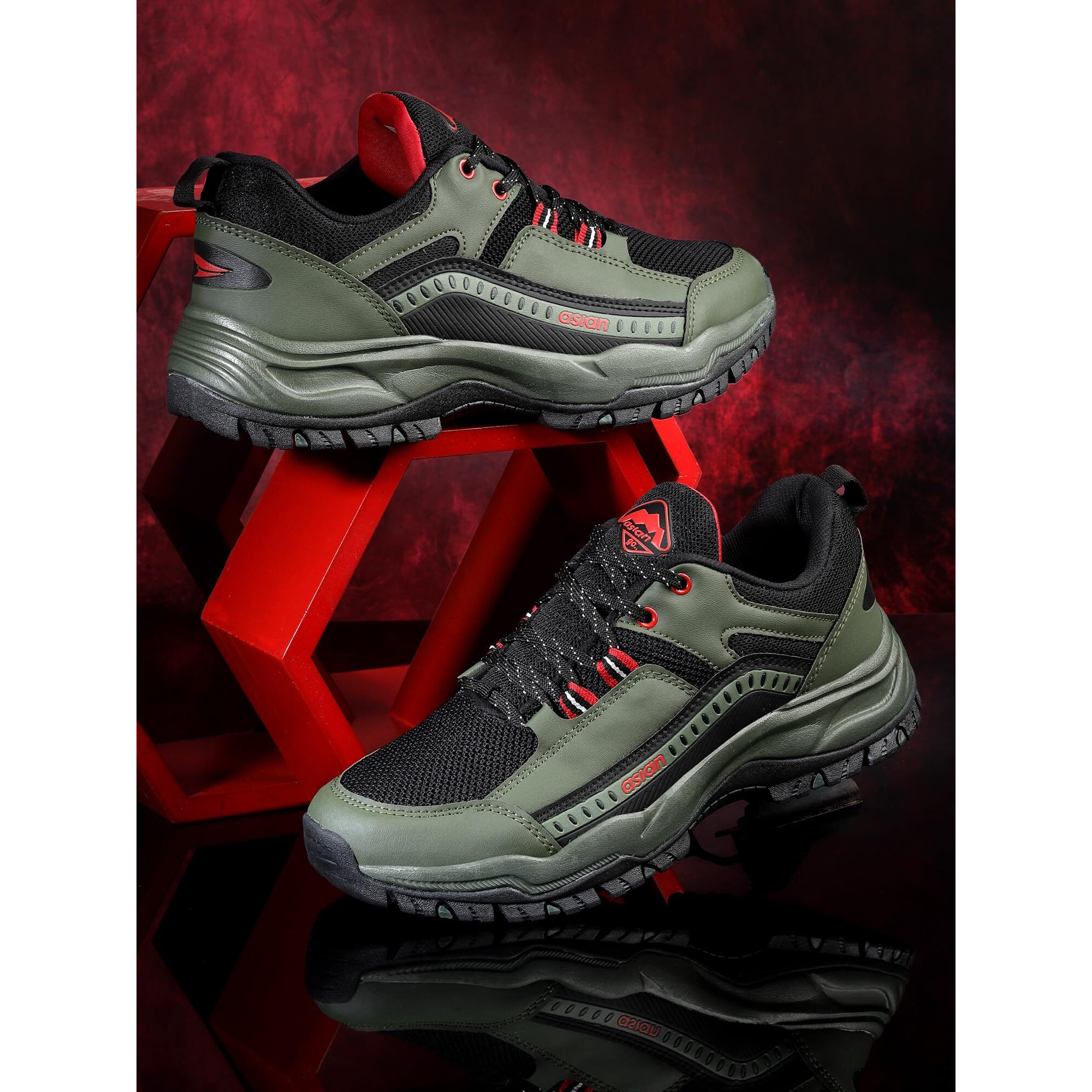 Asian Men's Everest-01 Sports Trekking & Hiking,Walking Shoes With Rubber Outsole & Memory Foam Insole Lace-Up Shoes For Men's & Boy's Black Olive