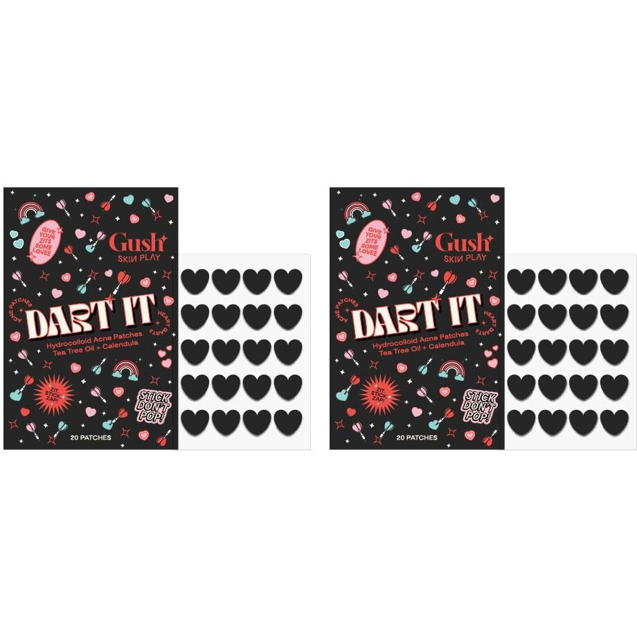 Gush Beauty Acne Pimple Patch | 20 Hydrocolloid Patches With Tea Tree Oil | For Active Surface Acne | Reduces Acne, Pimples & Excess Oil Overnight | (Black Heart, Pack Of 2)
