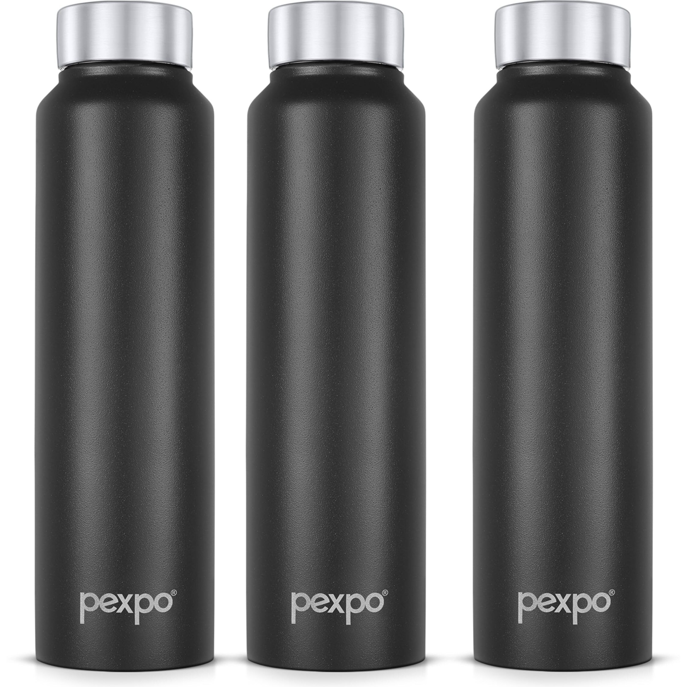 Pexpo Chromo Stainless Steel Sports/Fridge Water Bottle 750 Ml, Knight Black Pack Of 3 | Eco Friendly | Bpa Free | Water Bottle For Office, Gym, School, Yoga, Trekking, Men, Women And Kids
