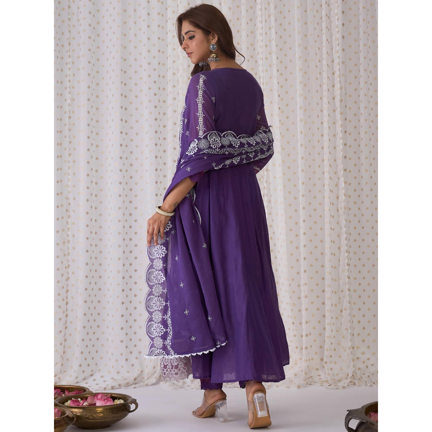 Indo Era Women's Embroidered Pure Cotton Kurta & Pant With Dupatta Set (Kh0Pr6065_Small)
