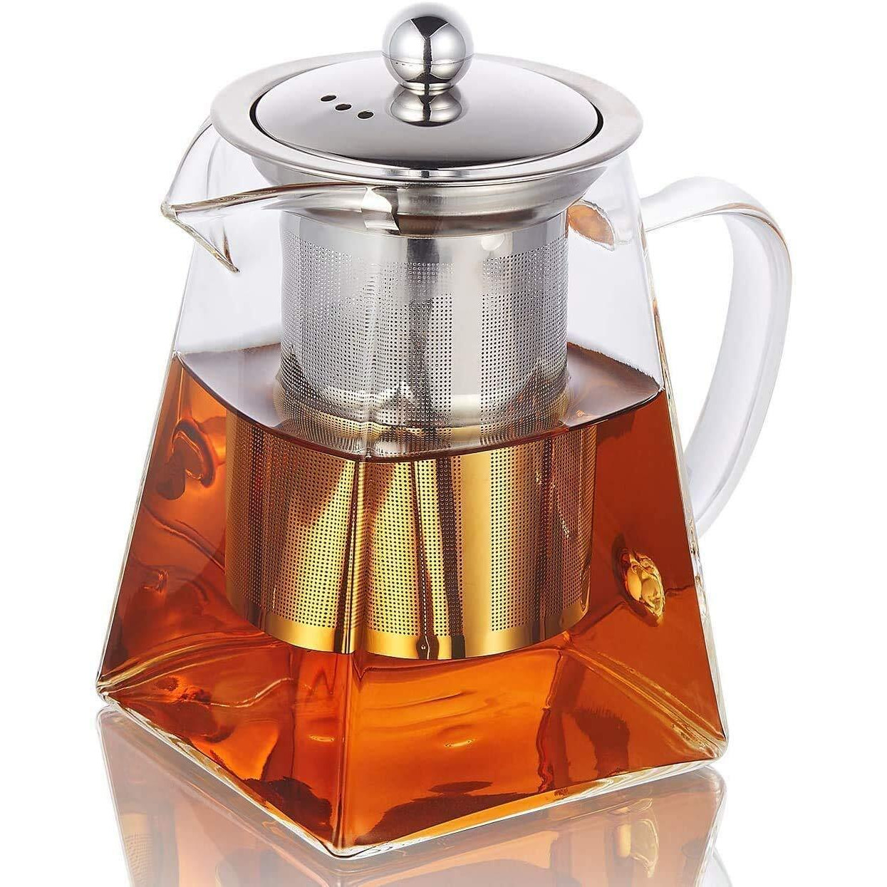 Ankul Borosilicate Square Glass Tea Pot With Heat Resistant Stainless Steel Infuser Perfect For Tea And Coffee Maker, Clear Glass Kettle (750 Ml, Square)