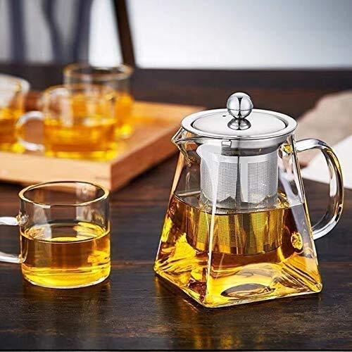Ankul Borosilicate Square Glass Tea Pot With Heat Resistant Stainless Steel Infuser Perfect For Tea And Coffee Maker, Clear Glass Kettle (750 Ml, Square)