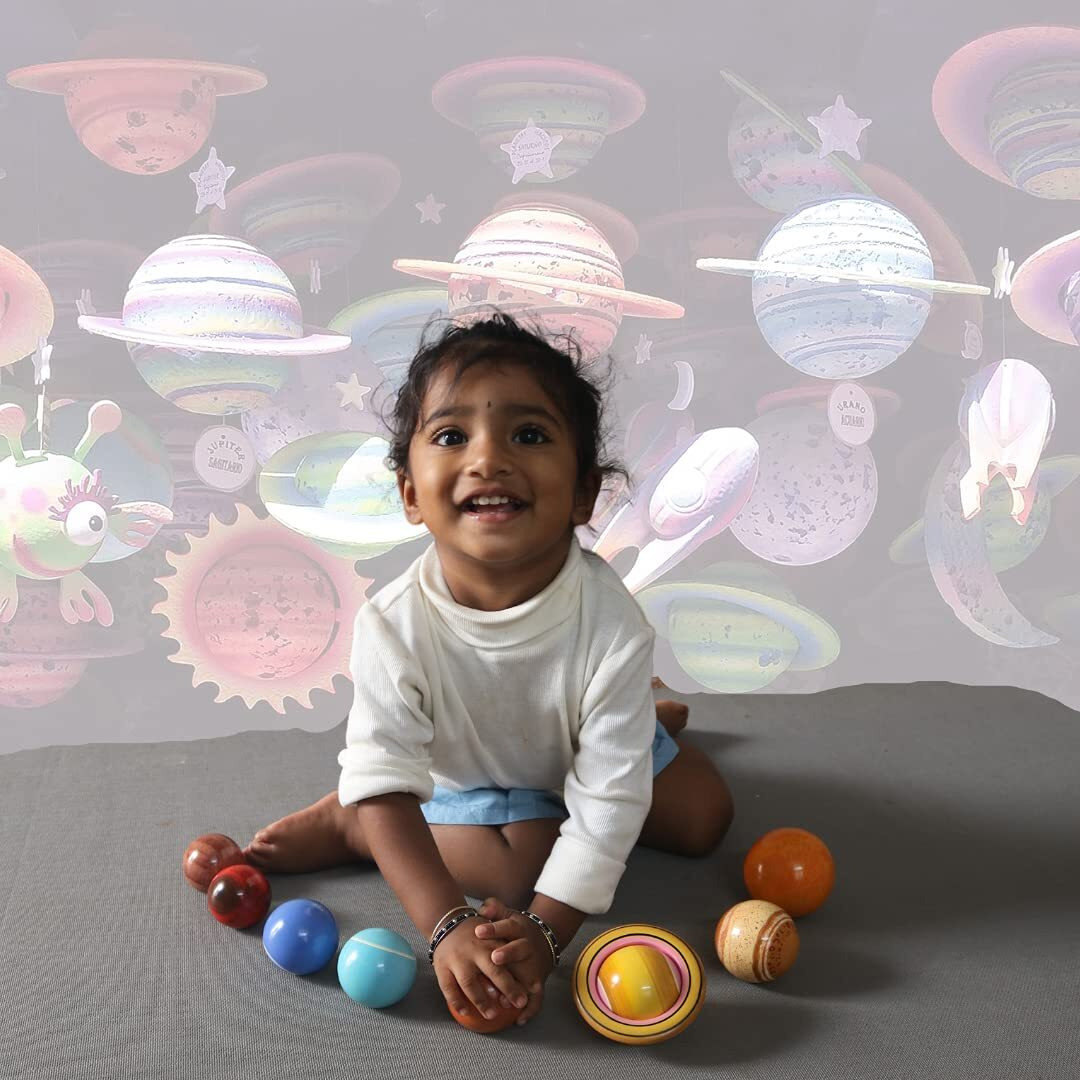 Gift Equals Love Wooden Planets Solar System 3D Model Toys Set Science Learning Educational Toy For Kids Age 3 4 5 6 7 8 9 10 Till 99 Years (Planets & Galaxy Board)