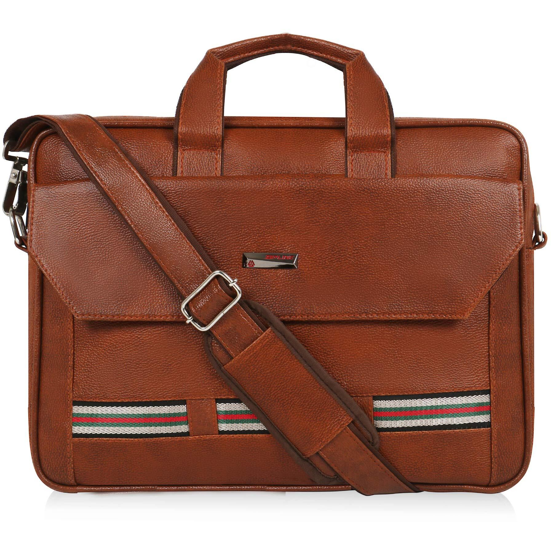 Zipline Office Faux Leather Laptop Bag For Men - Fits 14/15/15.6 Inch Laptop/Tablet Messenger Bags For Mens (1-Tan Bag)