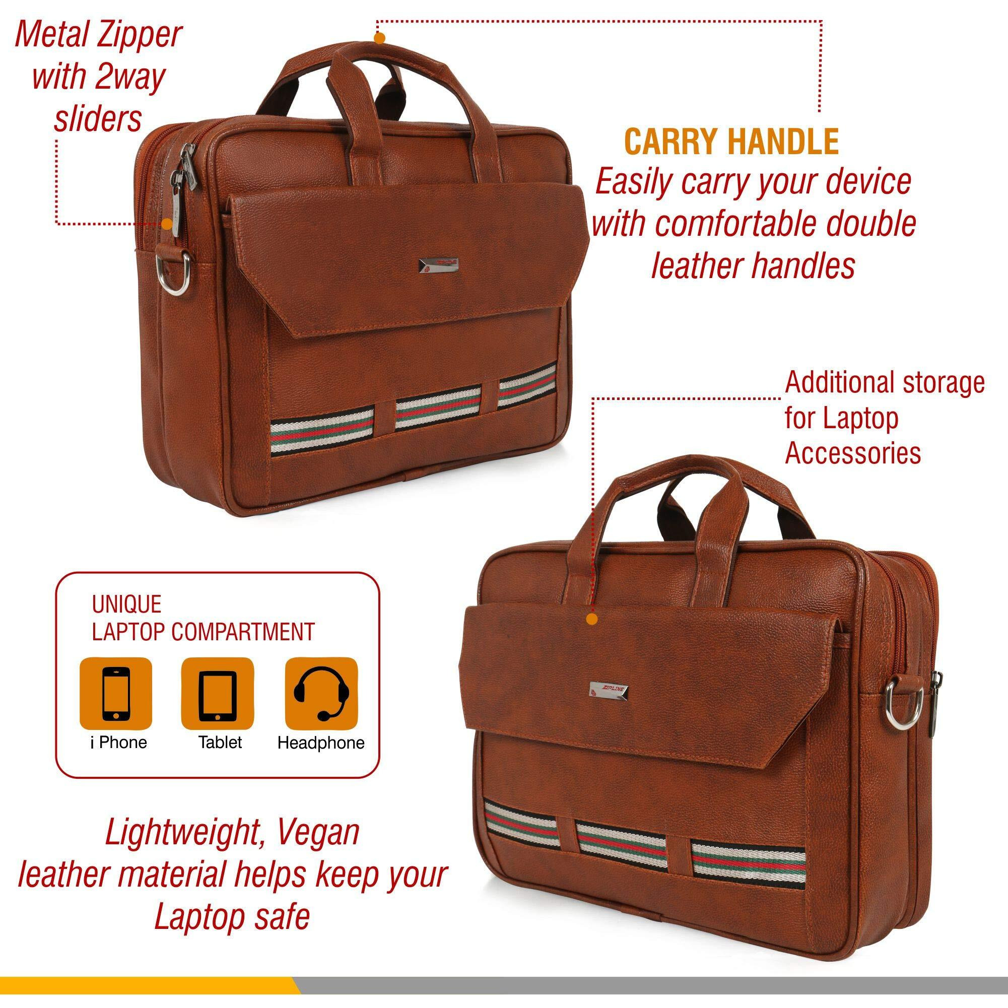 Zipline Office Faux Leather Laptop Bag For Men - Fits 14/15/15.6 Inch Laptop/Tablet Messenger Bags For Mens (1-Tan Bag)