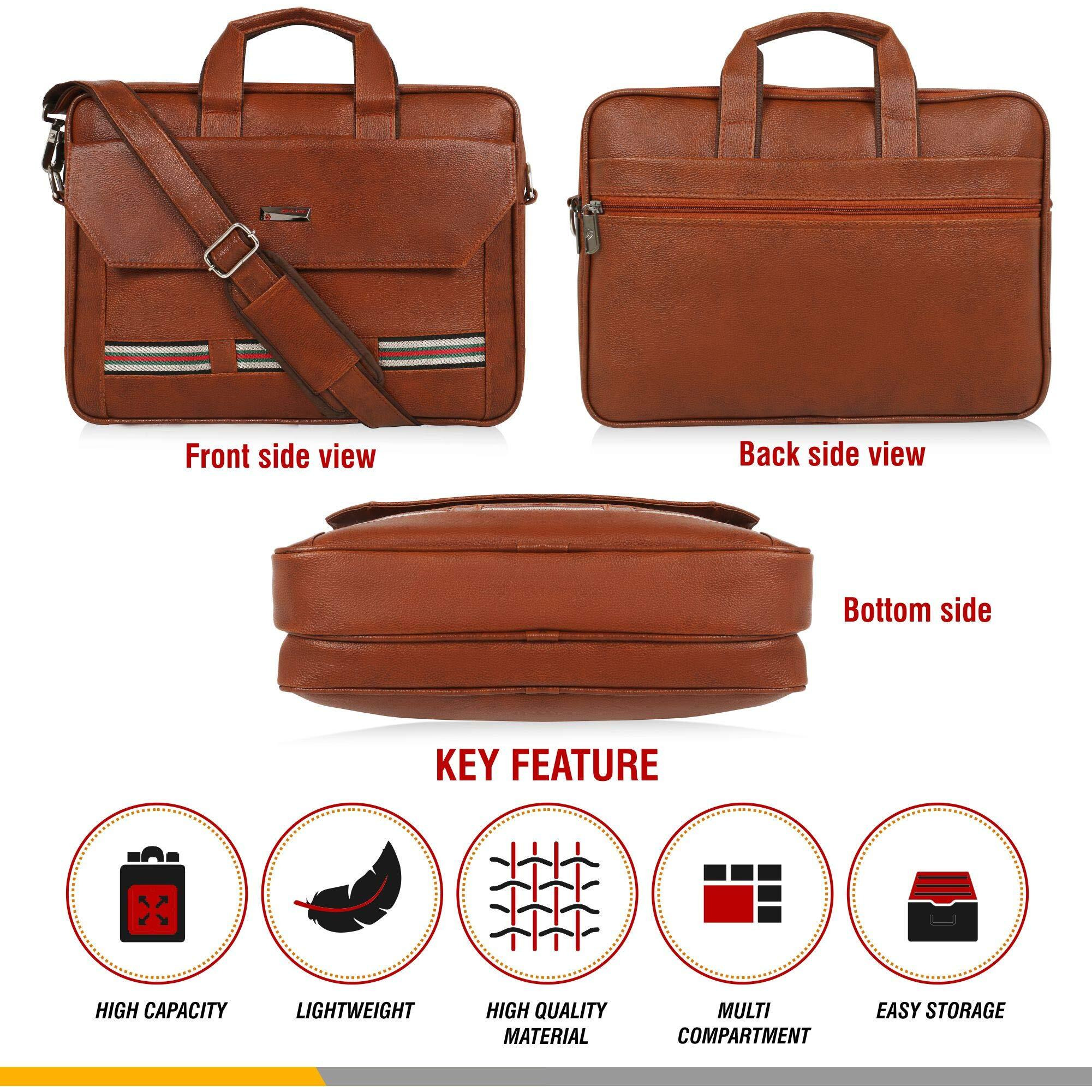 Zipline Office Faux Leather Laptop Bag For Men - Fits 14/15/15.6 Inch Laptop/Tablet Messenger Bags For Mens (1-Tan Bag)