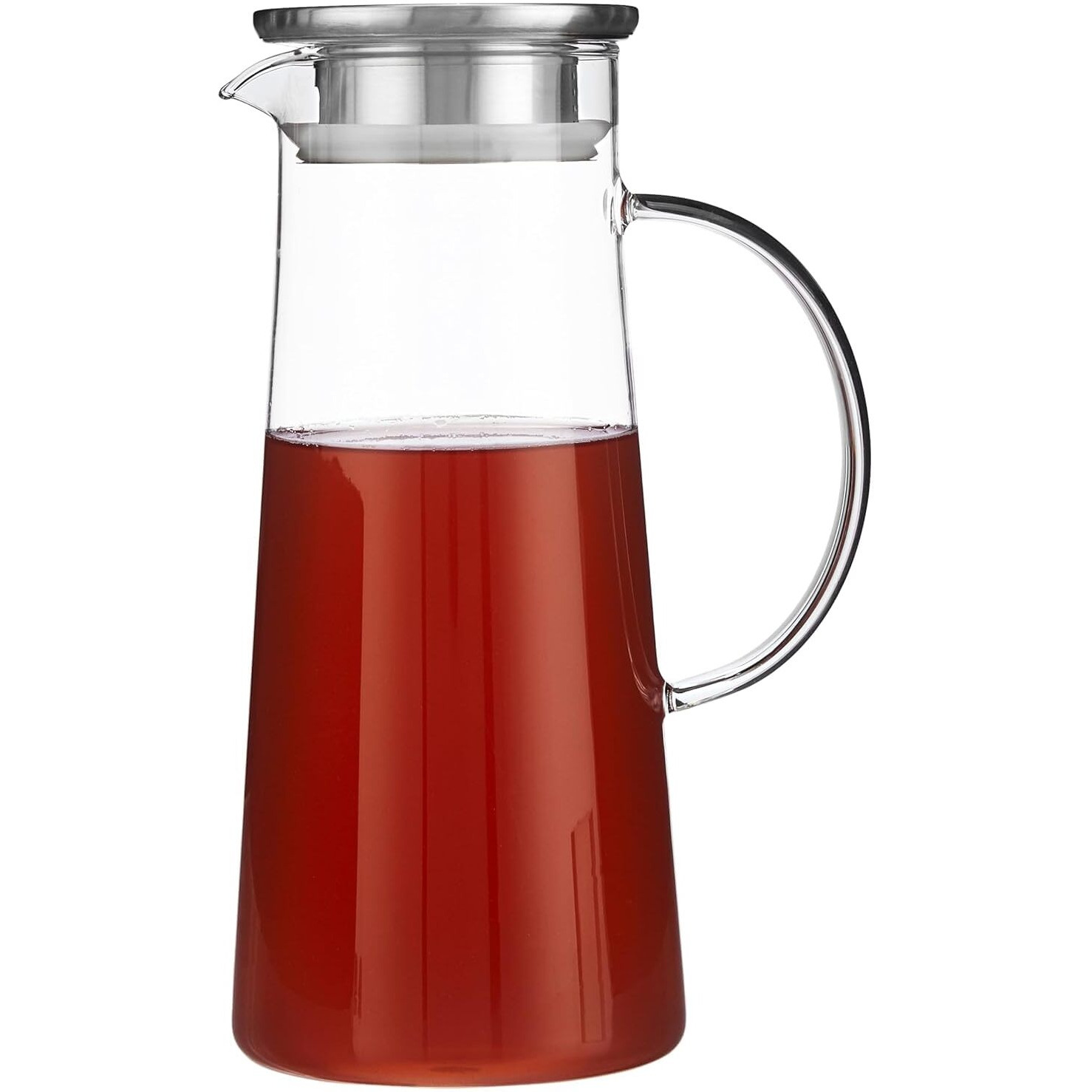 Kikiluxxa Borosilicate Water Jug 1.5 Litre, Stainless Steel Air Tight Lid,Iced Tea Pitcher, Water Jug, Hot Cold Water, Milk And Juice Beverage Carafes (Letinolet Jug)