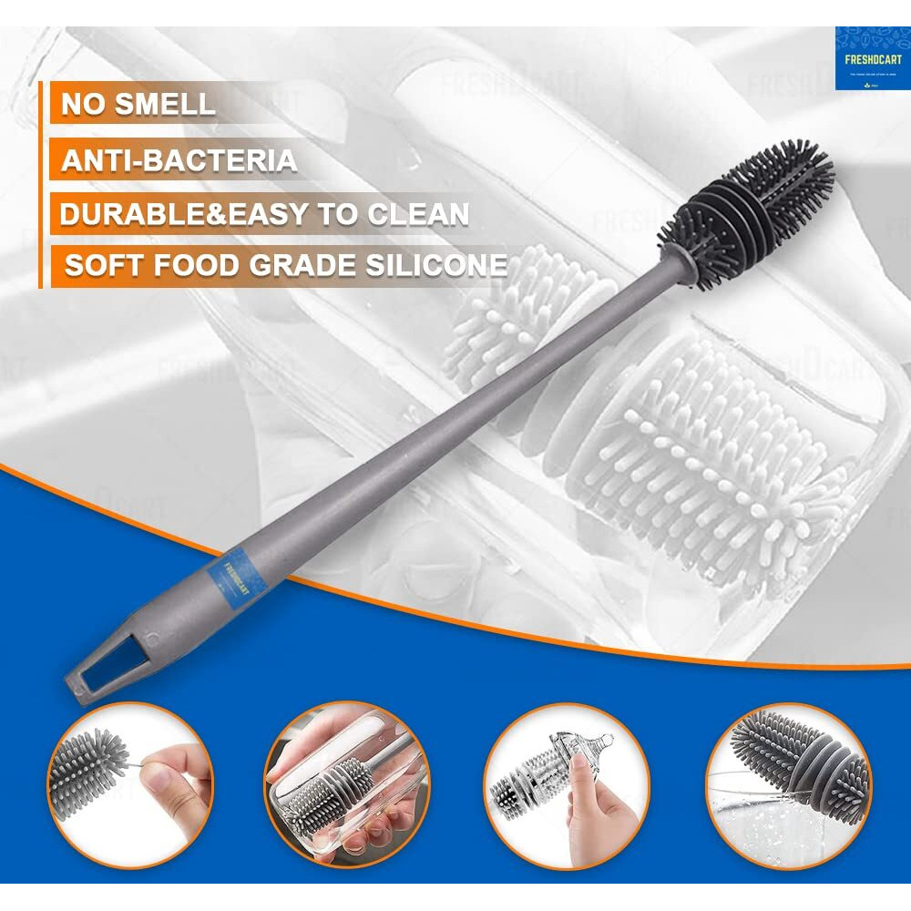 Freshdcart Bottle Cleaning Silicone Brush With Long Handle For Baby Bottle, Water Bottle, Narrow Neck, Containers, Vase And Glassware, Sports Bottle, Cleaning (Multicolor) Pack Of 2