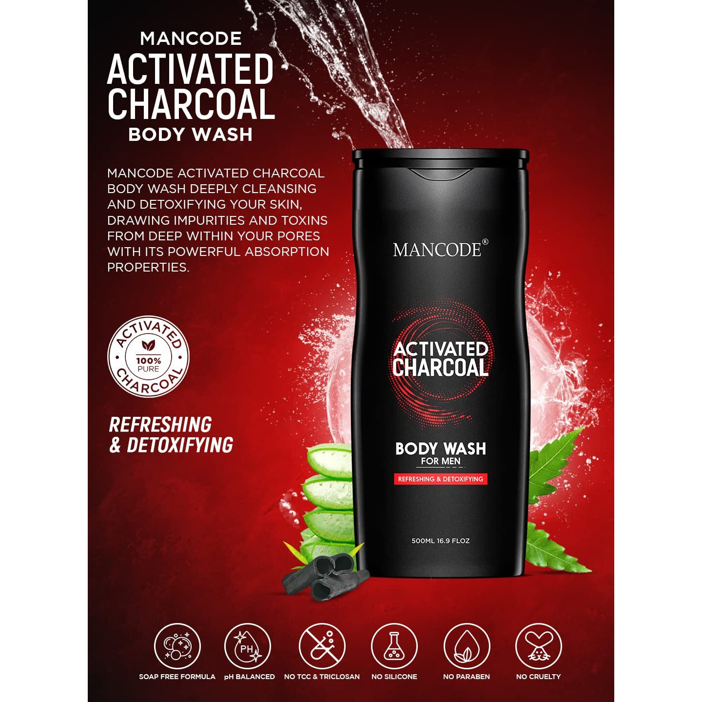 Man Code Body Wash For Men Refreshing & Detoxifying Treats Oily Skin Body Wash Gel For Men Size Bottle - 450Ml (Shea Butter Coffee Charcoal Hydro Body Wash Gel, Pack Of 4)