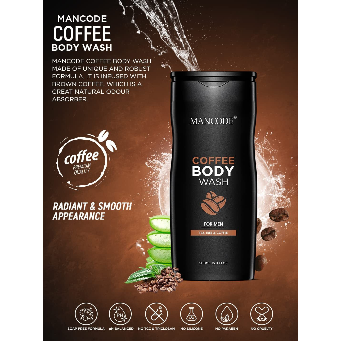 Man Code Body Wash For Men Refreshing & Detoxifying Treats Oily Skin Body Wash Gel For Men Size Bottle - 450Ml (Shea Butter Coffee Charcoal Hydro Body Wash Gel, Pack Of 4)