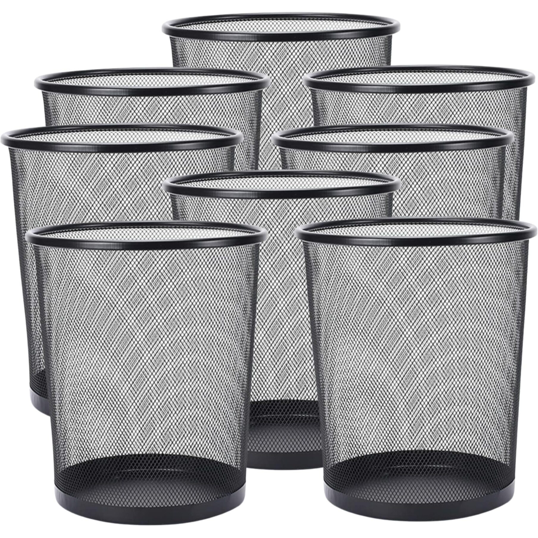 Goodwill Tech Open-Top Cylindrical Metal Mesh Recycling Dustbins- Waste Basket For Home/Office/Coffee Shop/Hotel Non-Toxic - Black (Set Of 8, Medium (13L))