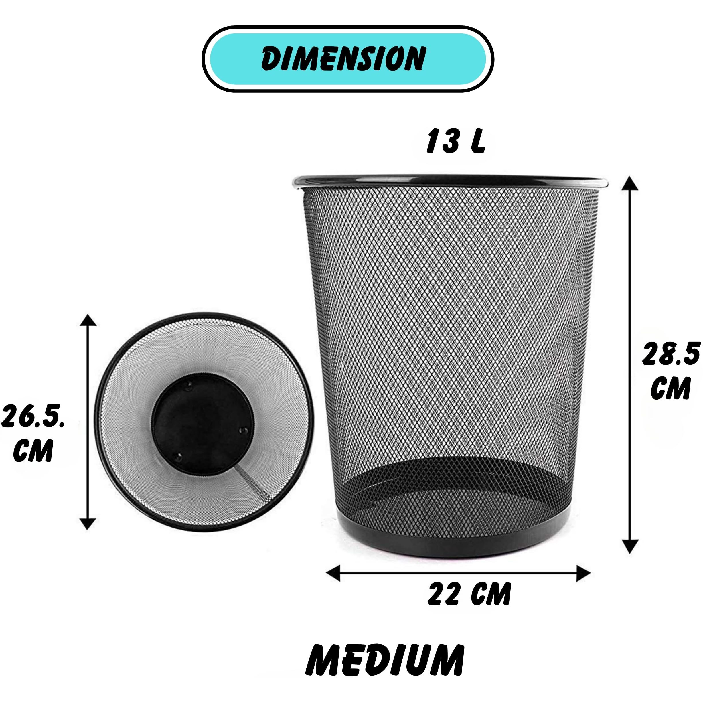Goodwill Tech Open-Top Cylindrical Metal Mesh Recycling Dustbins- Waste Basket For Home/Office/Coffee Shop/Hotel Non-Toxic - Black (Set Of 8, Medium (13L))