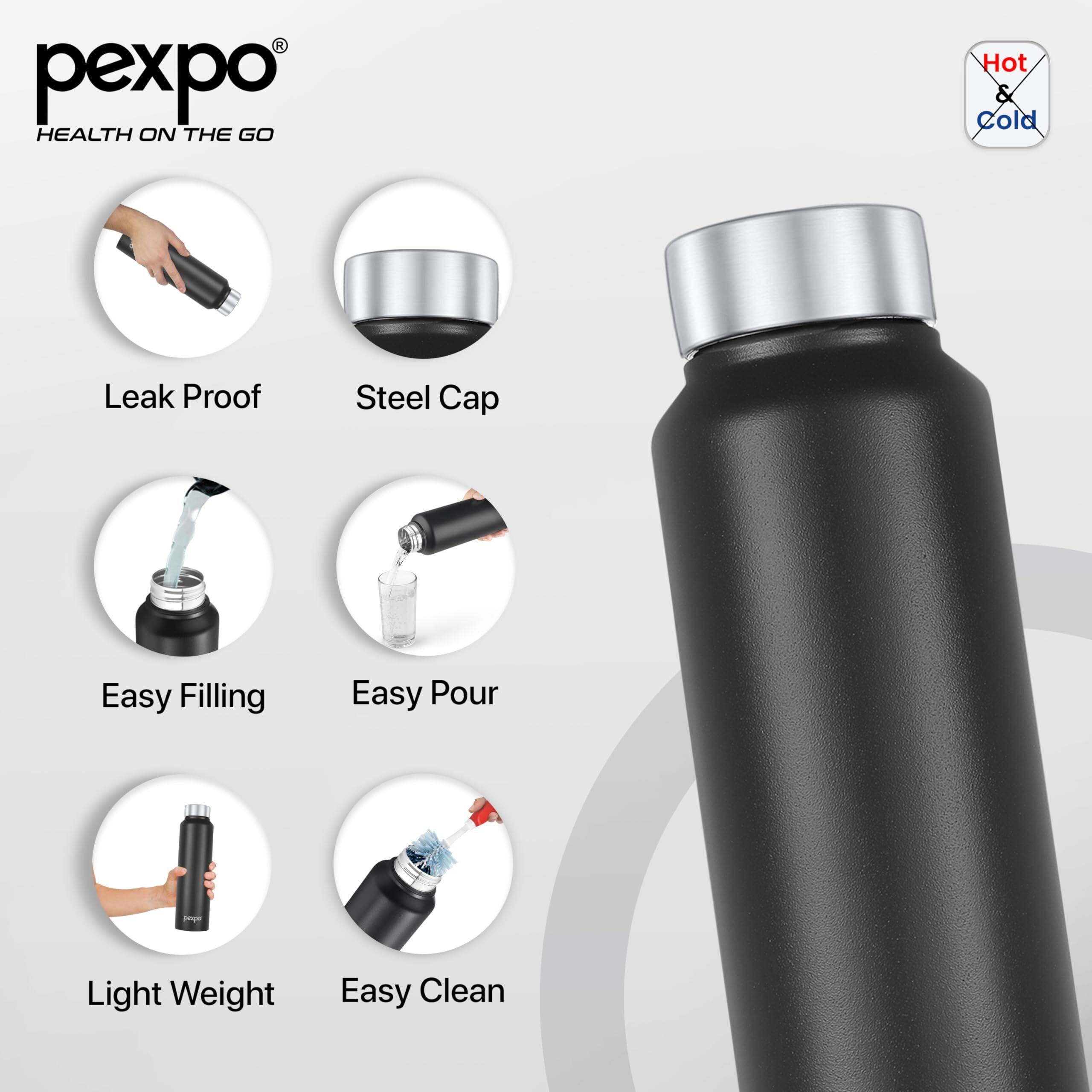 Pexpo Chromo Stainless Steel Sports/Fridge Water Bottle 1 Litre, Knight Black Pack Of 4 | Eco Friendly | Bpa Free | Water Bottle For Office, Gym, School, Yoga, Trekking, Men, Women And Kids