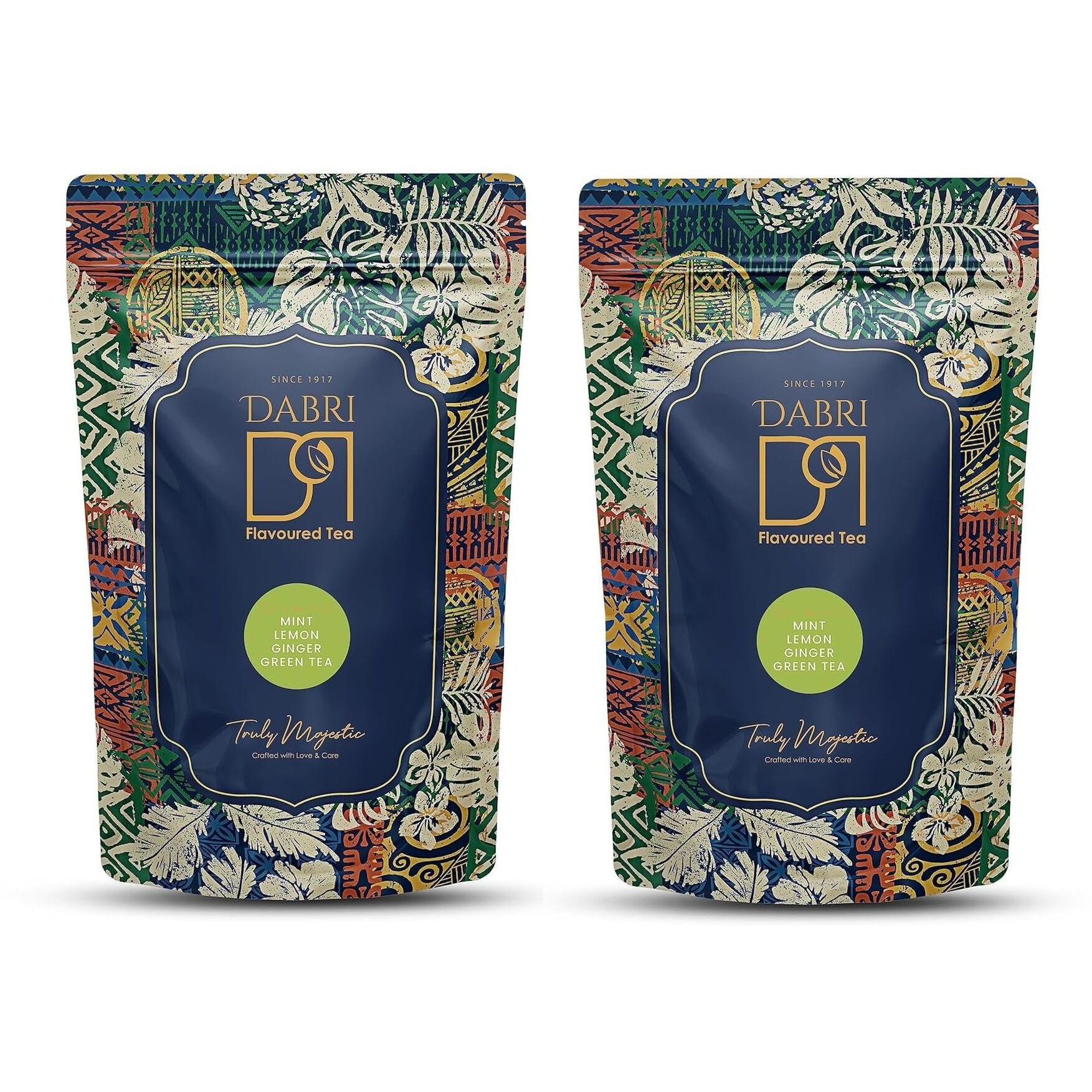 Dabri Mint Lemon Ginger Detox Green Tea - 100Gm Pouch (Pack Of 2) | Build Immunity,Eases Digestion Upset & Maintains Body To Weight Ratio|Freshens Breathe With Lemon Grass,Mint Leaves,Dry Ginger