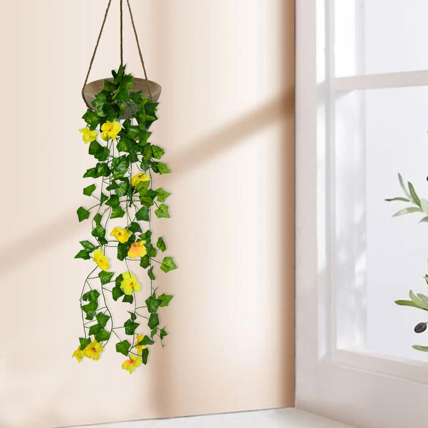 Decorebugs Artificial Flower Plants Leaves Hanging Ivy Garlands Plant Greenery Vine Creeper Home Decor Door Wall Balcony Decoration Party Festival Craft (Pack Of 4)