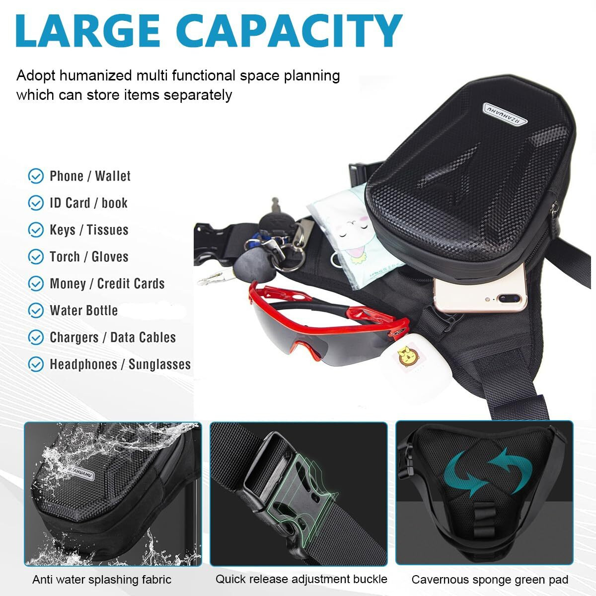 Gustave Waist Bag For Men, Thigh Bag For Bikers, Waterproof And Large Capacity Eva Tactical Bag, Multi Function Outdoor Sports Leg Bag For Outdoor Riding Hiking Climbing
