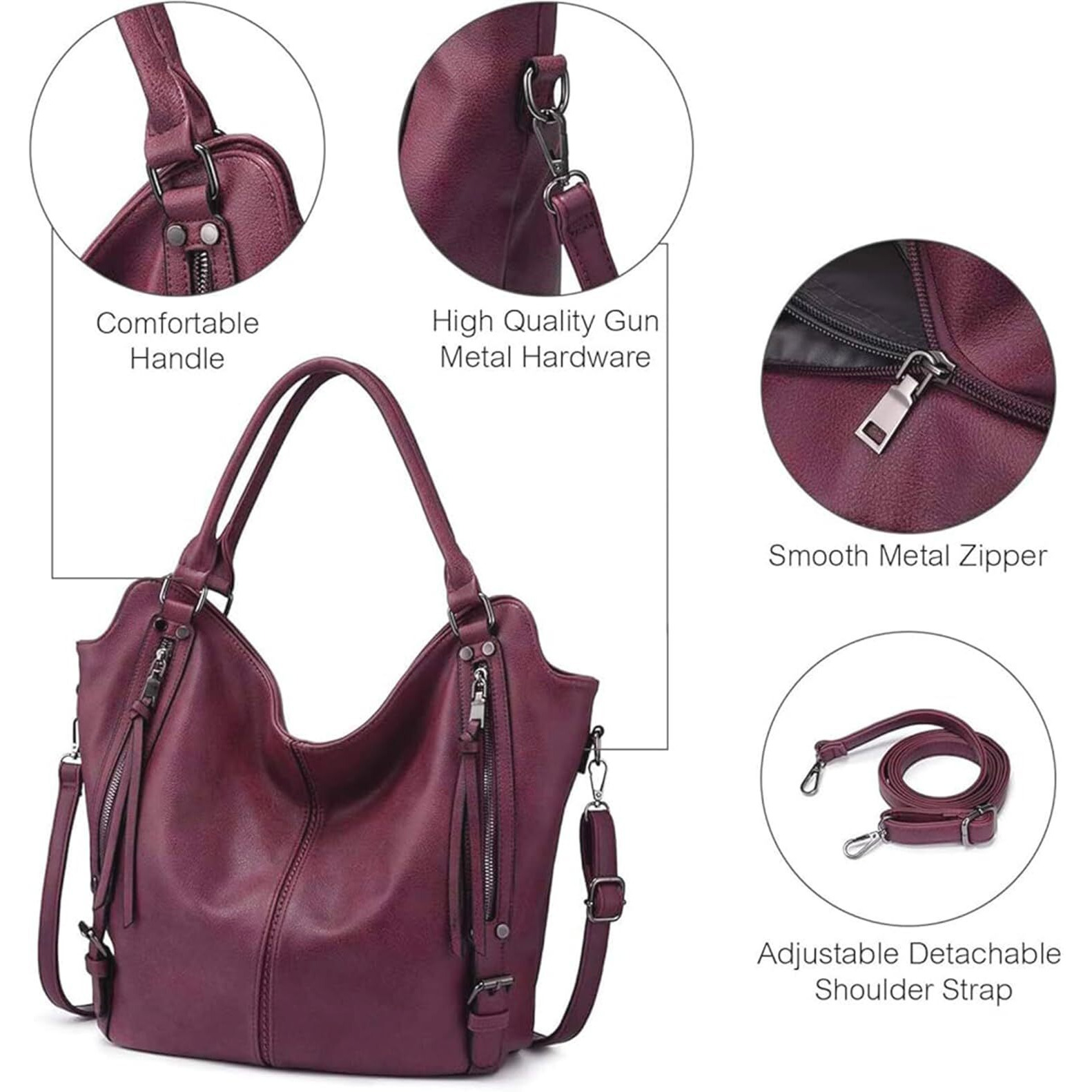 Inovera (Label) Hand Bags For Women Combo - Faux Leather Stylish Ladies Handbag Purse - Crossbody Shoulder Sling Bag With Adjustable Strap (Wine)