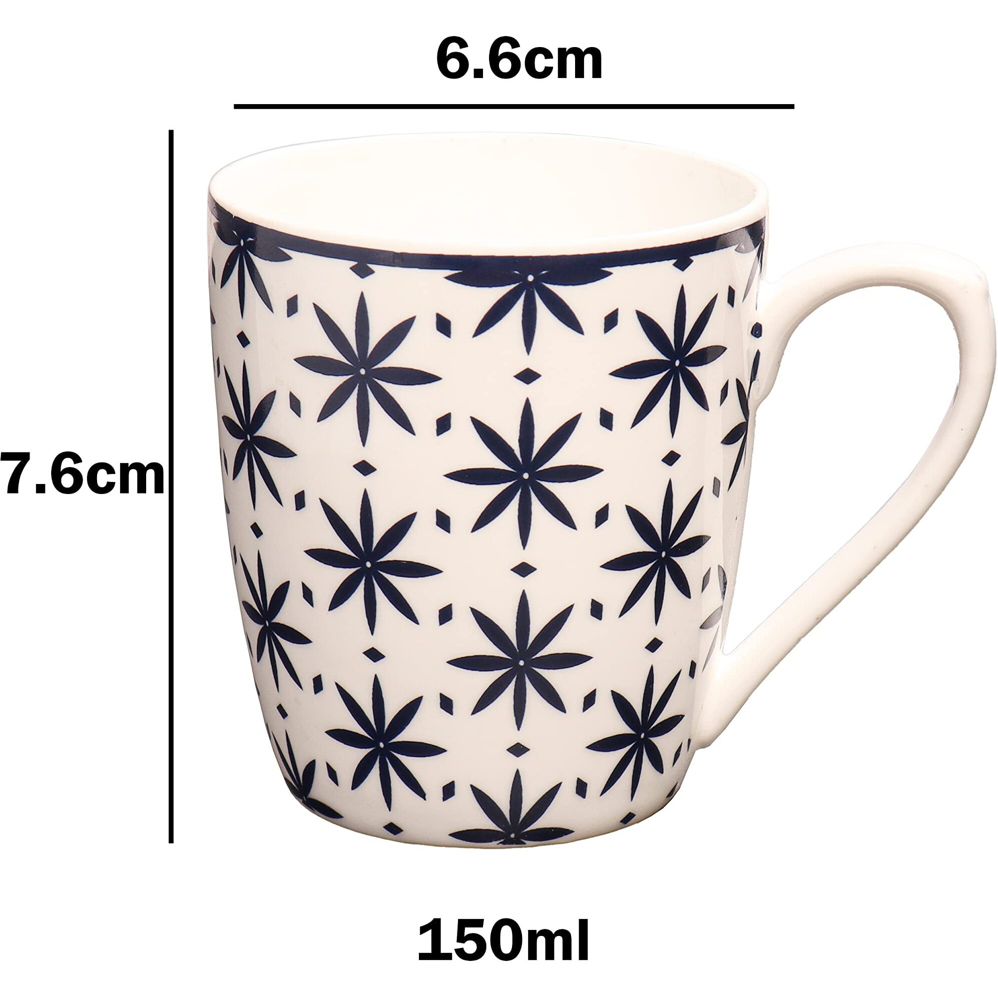 Femora Season Collection Blue Petals,6Pcs, 150 Ml Tea Cup - Ceramic