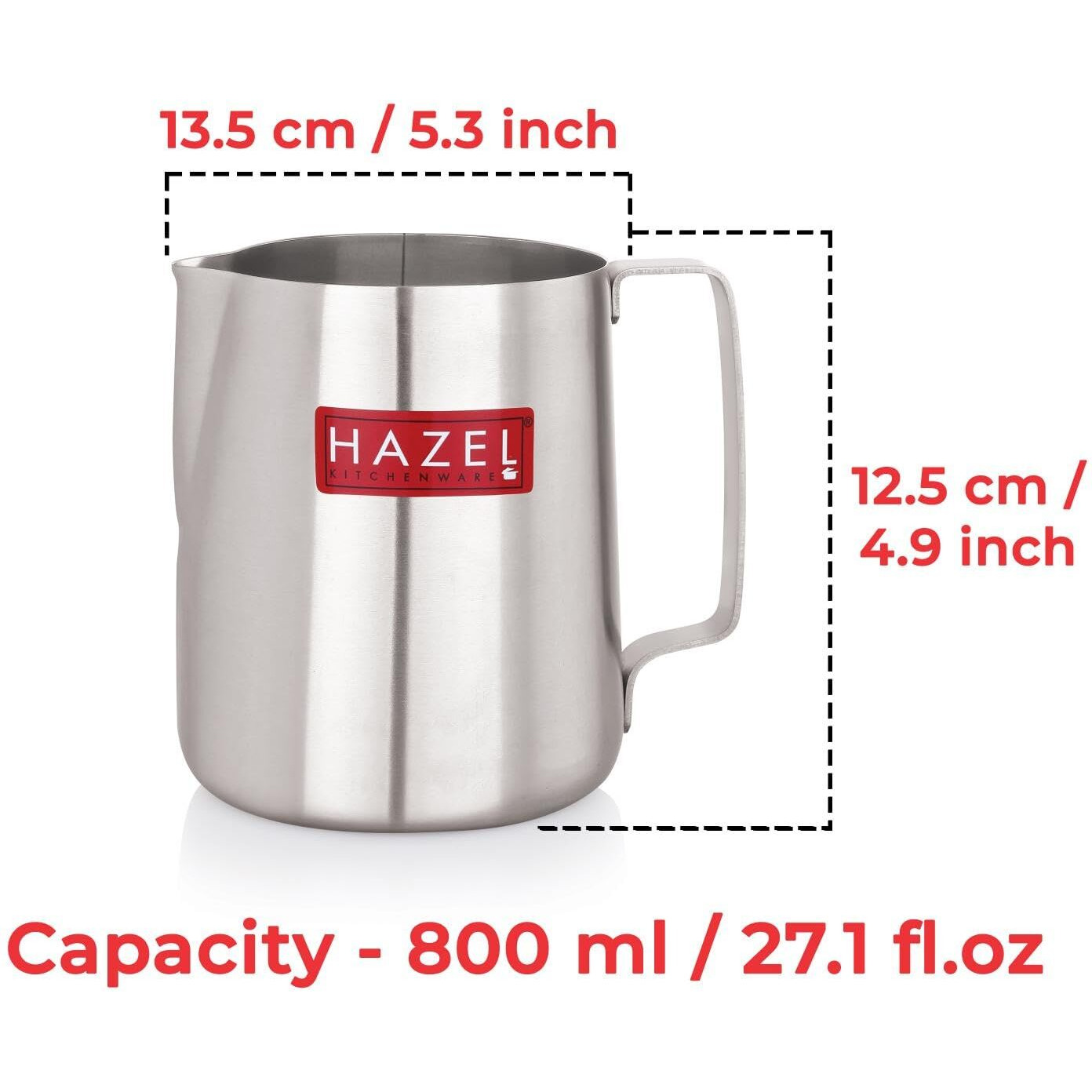 Hazel Stainless Steel Tea Coffee Milk Frothing Pitcher Serving Pot With Handle Spill Proof Pouring, 800 Ml