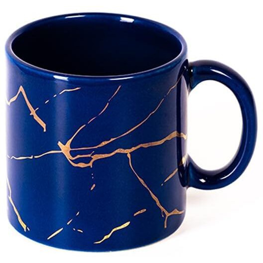 Femora 22K Liquid Marble Gold Design Ceramic Coffee Mug, Tea Cups, Chip Resistant, 180 Ml, Pack Of 6, Royal Blue