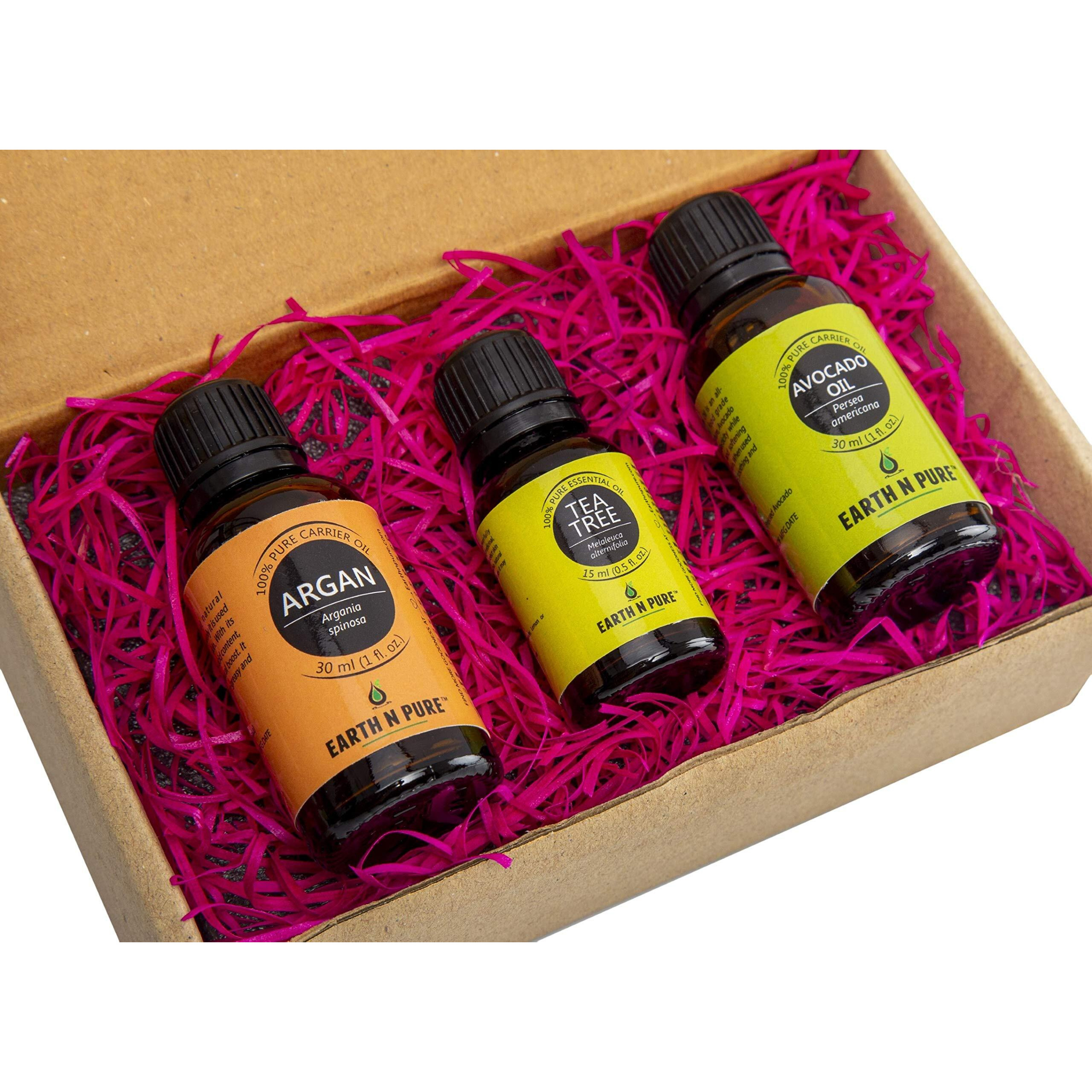 Earth N Pure Argan Oil, Tea Tree Oil & Avocado Oil Pack Of 3 | Undiluted | 100% Natural & Therapeutic | For Aromatherapy | Mood Enhancers |Skin Care | Hair Care | Relaxation Etc. | 15/30 Ml Each