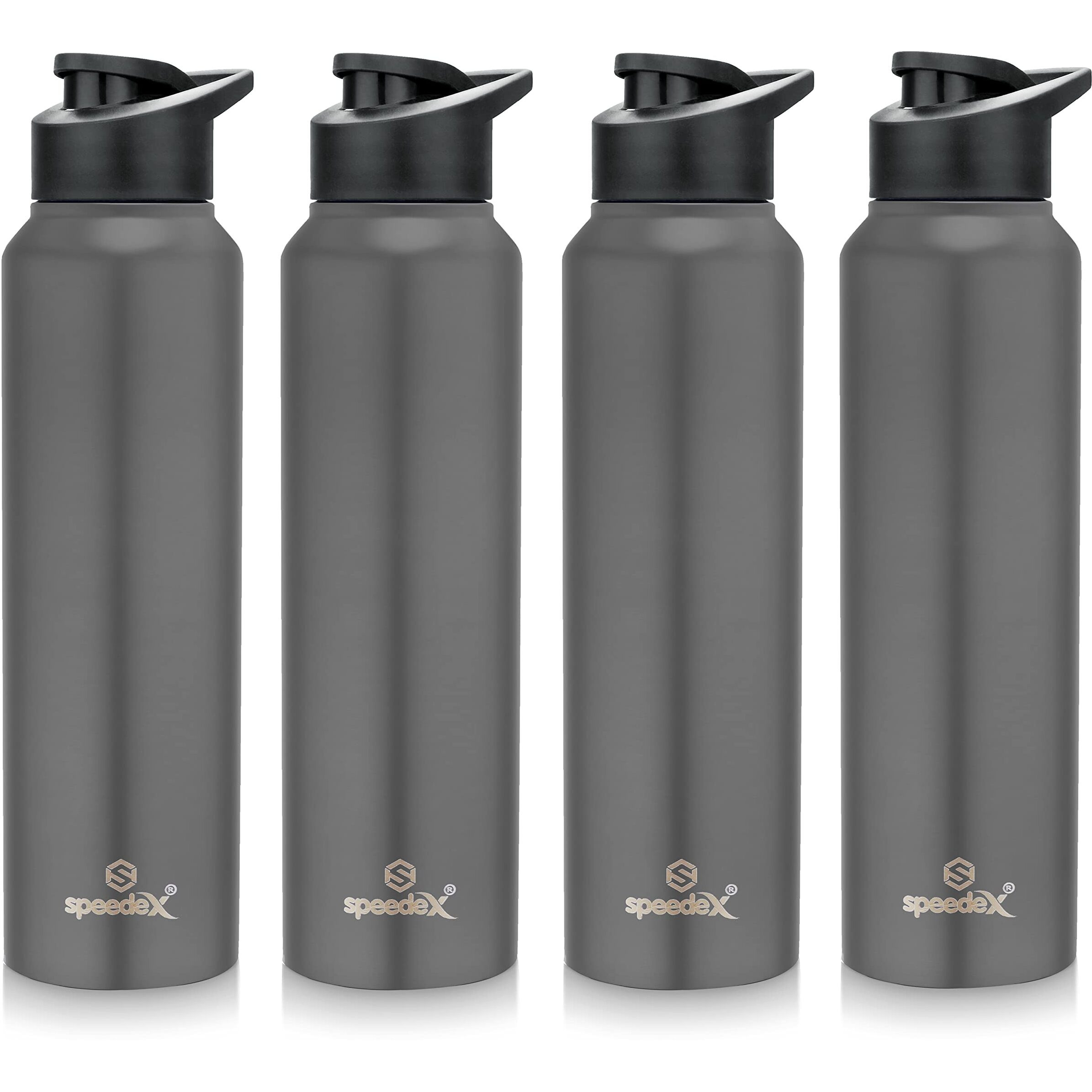 Speedex Stainless Steel Water Bottle 1 Ltr For Kids, Boys, Girls, 1 Litre Bottles For Gym, Sports, Fridge Use, School & Office - 1000Ml, Dark Grey Colour, Set Of 4, Sipper Cap