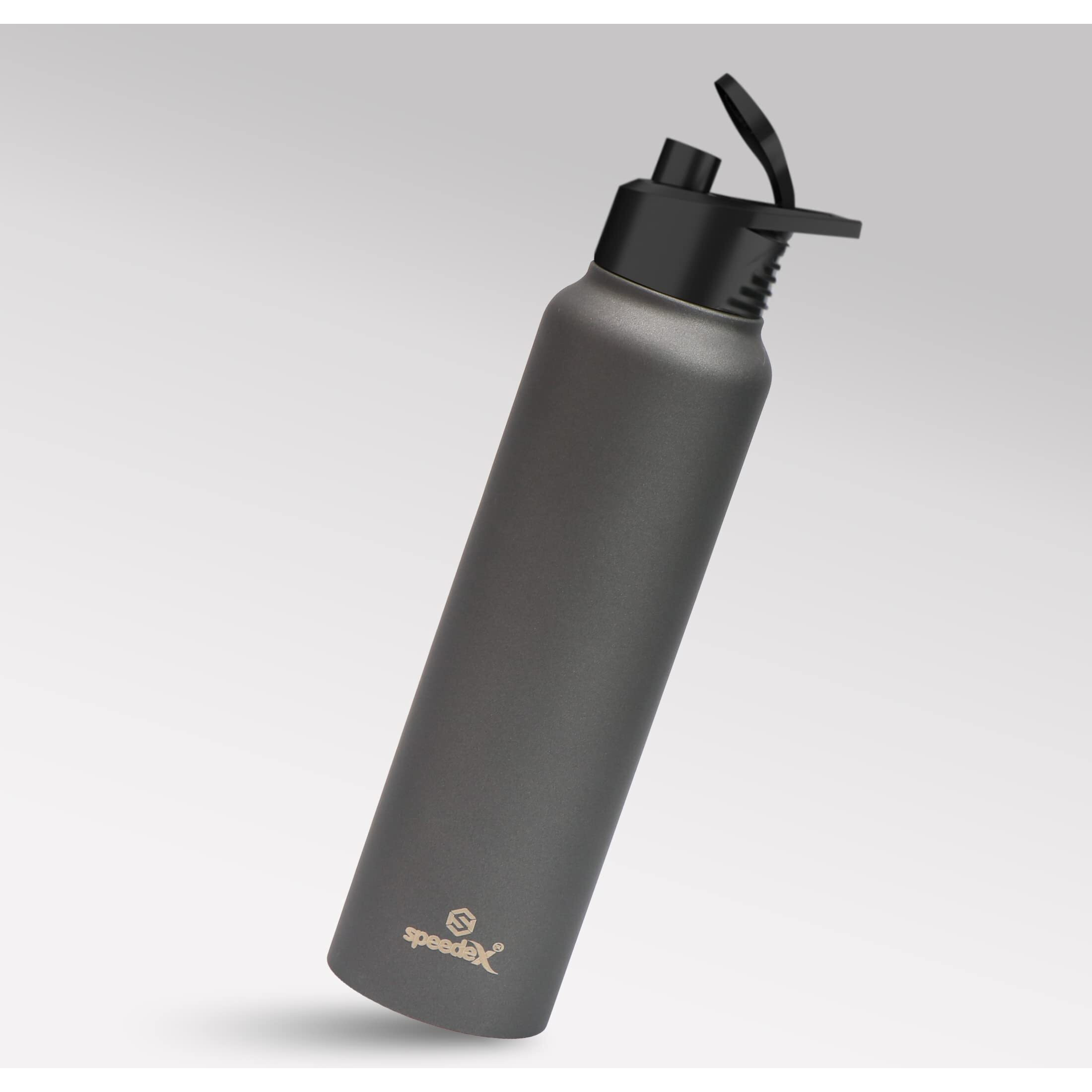 Speedex Stainless Steel Water Bottle 1 Ltr For Kids, Boys, Girls, 1 Litre Bottles For Gym, Sports, Fridge Use, School & Office - 1000Ml, Dark Grey Colour, Set Of 4, Sipper Cap