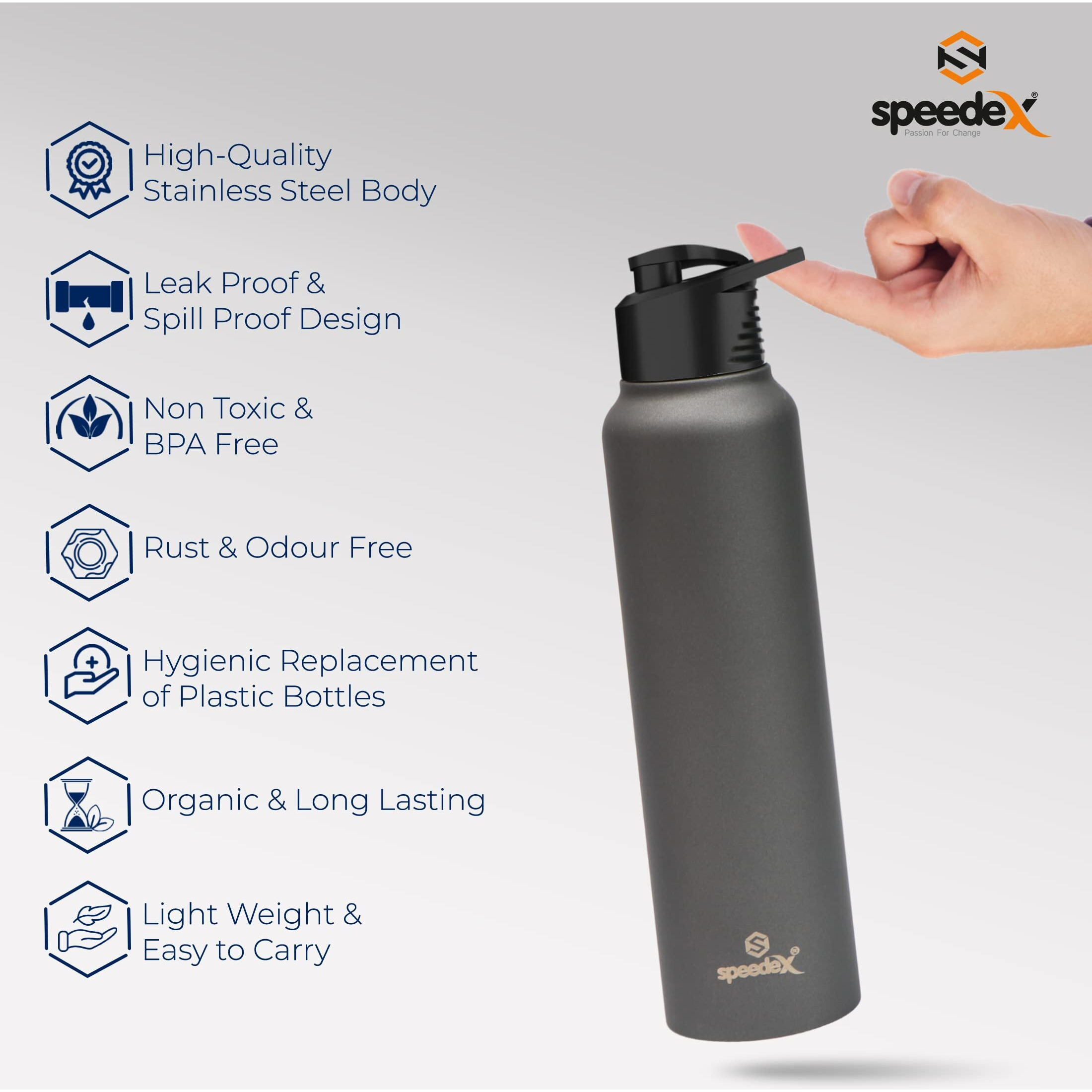Speedex Stainless Steel Water Bottle 1 Ltr For Kids, Boys, Girls, 1 Litre Bottles For Gym, Sports, Fridge Use, School & Office - 1000Ml, Dark Grey Colour, Set Of 4, Sipper Cap