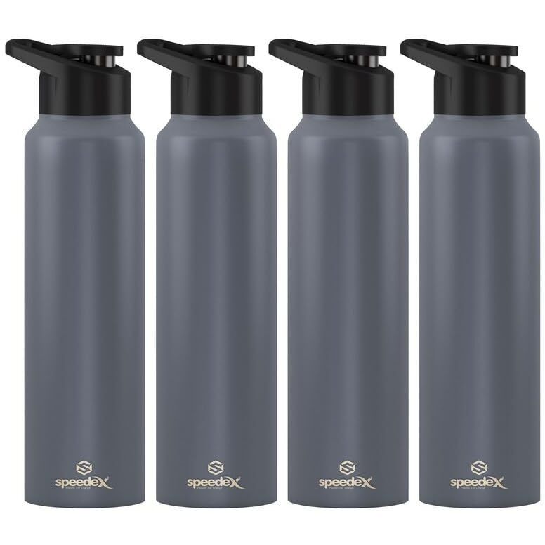Speedex Stainless Steel Water Bottle 1 Litre, Leakproof Sipper Cap 1 Ltr, Dark Grey, Bottles 1+ Litre For School, Gym, Office, Boys, Girls, Men, Women, Kids 1Ltr - 1000 Ml - Set Of 4