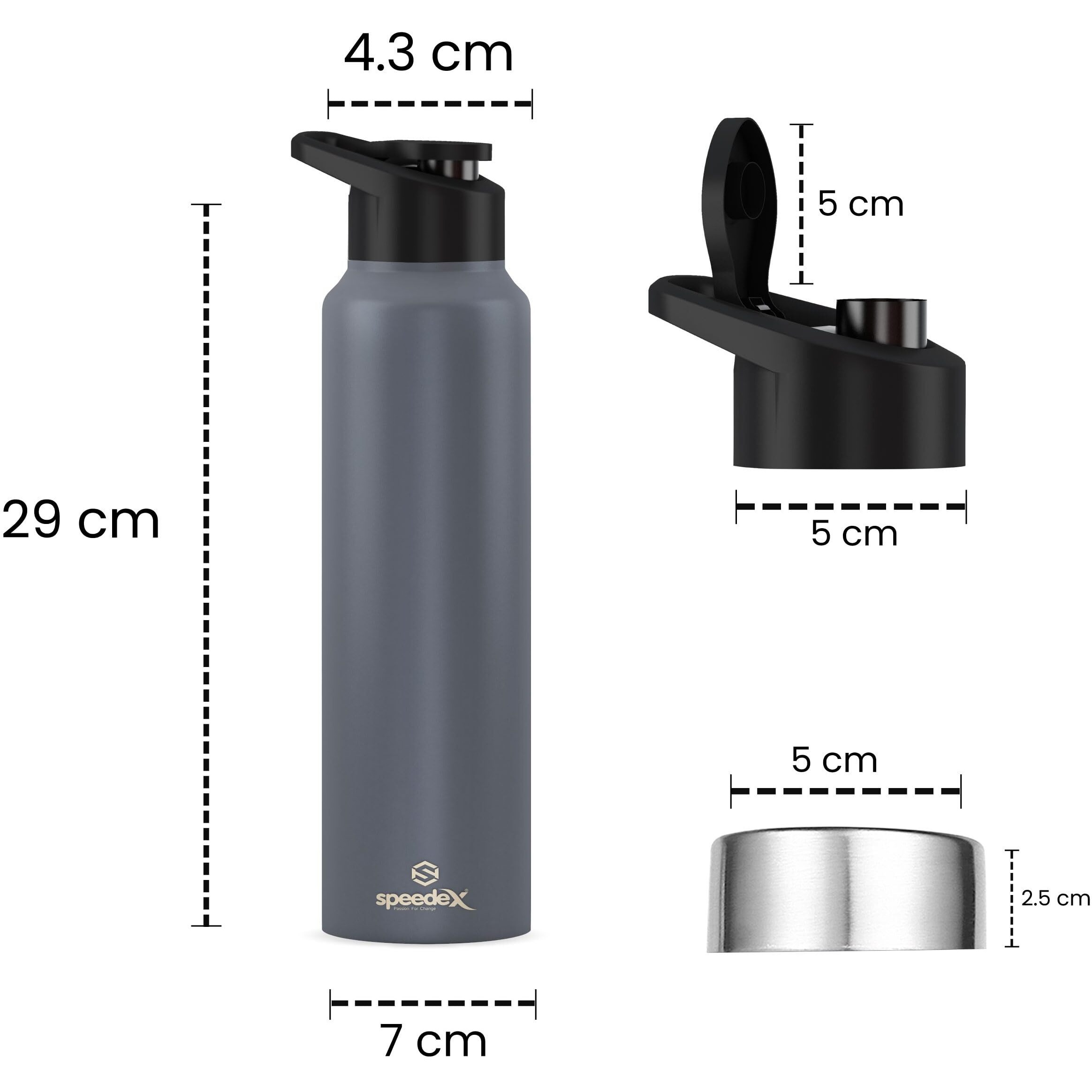 Speedex Stainless Steel Water Bottle 1 Litre, Leakproof Sipper Cap 1 Ltr, Dark Grey, Bottles 1+ Litre For School, Gym, Office, Boys, Girls, Men, Women, Kids 1Ltr - 1000 Ml - Set Of 4