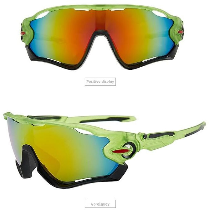 Huvora  Sports Mirrored Wraparound Sunglasses For Cycling Cricket Riding Trekking || Hydrophobic || Full Coverage || Uv 400 Protection || Free Case Box (Neon)
