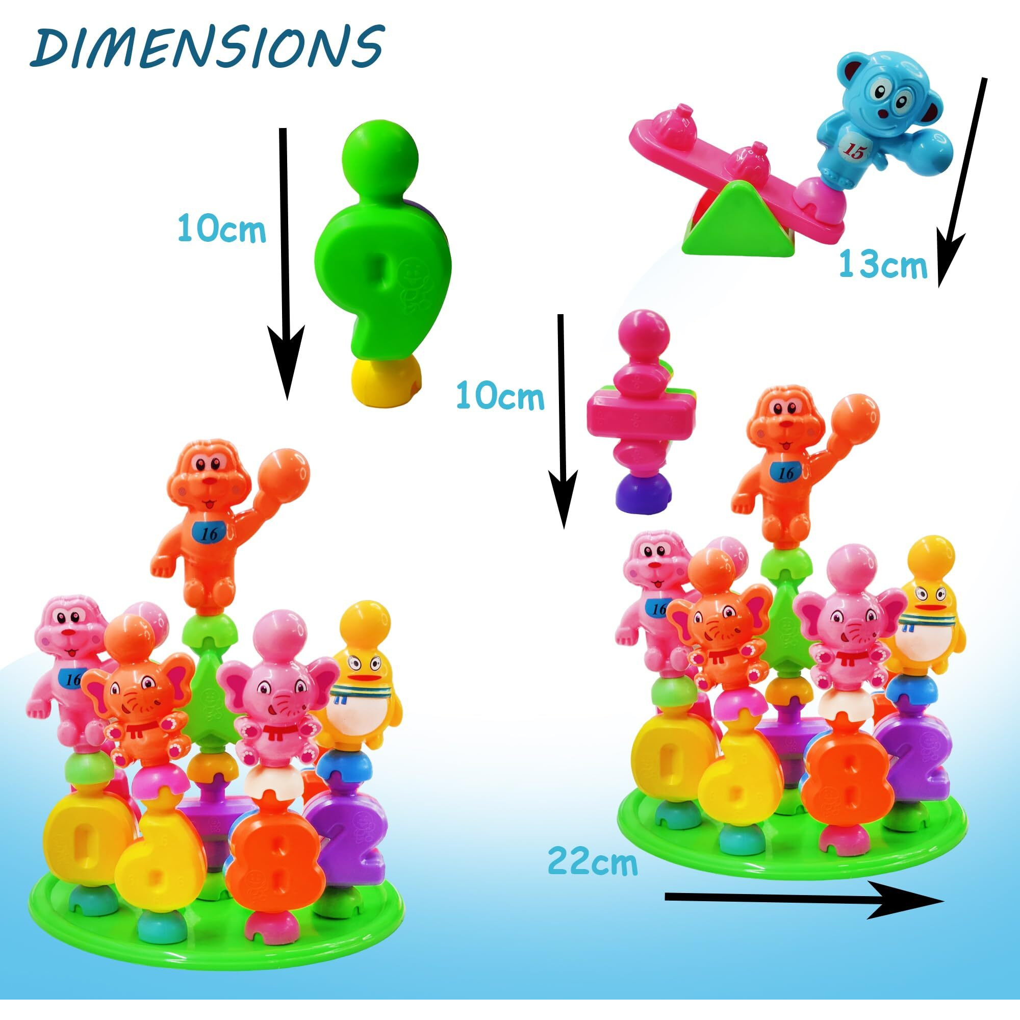 Funblast Diy Number Building Blocks For Kids- 28 Pcs Building Blocks With Baseplate, Cute Animal Rattle Blocks, Educational Learning Toys For Kids, Boys, Girls, Children (Multicolor)