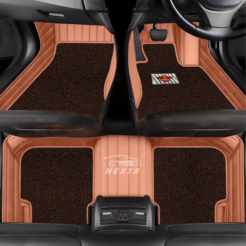 10D Premium Imported Car Floor Mat For Bmw X7 Model (2020-2024) Ii Elegant Look Ii 100% Waterproof And Dust Proof Ii Luxury Leather With Grass Mats (Colour - Tan With Coffee)
