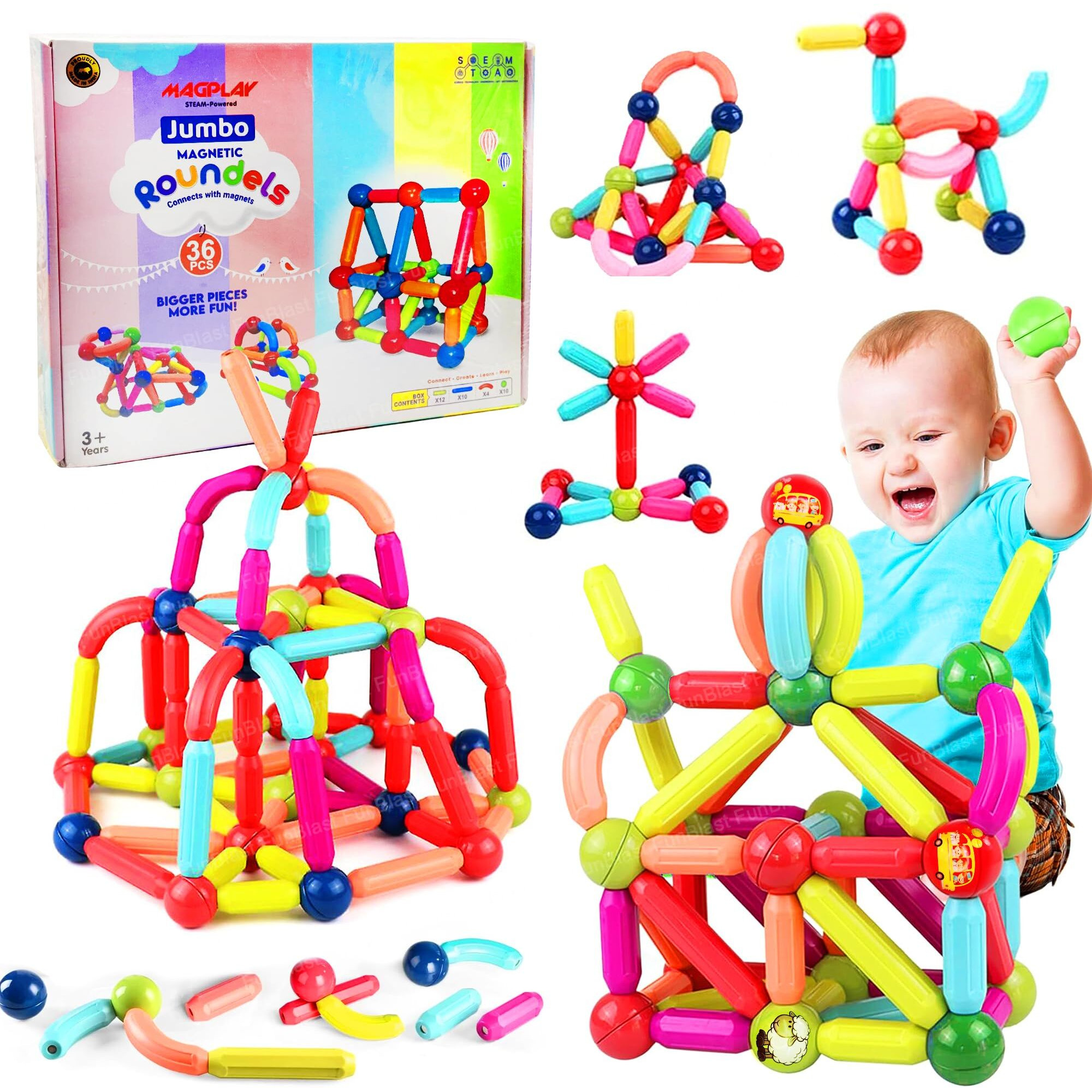 Funblast Magnetic Sticks Building Blocks For Kids  36 Pcs Puzzle Games For Kids, Stem Toys For Children, Building & Construction Toys, Educational & Learning Toy For 3+ Year Old Kids Boys, Girls