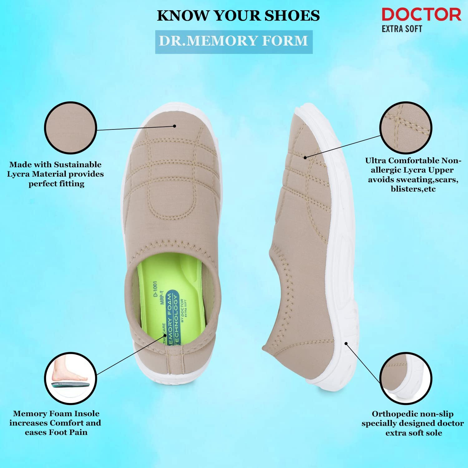 Doctor Extra Soft Women's Memory Foam Shoes For Walking Gym Training,Casual, Sports,Slip-On,Lightweight Lace Up Athletics Slipon Running Sneaker For Ladies And Girls Beige, 5 Uk