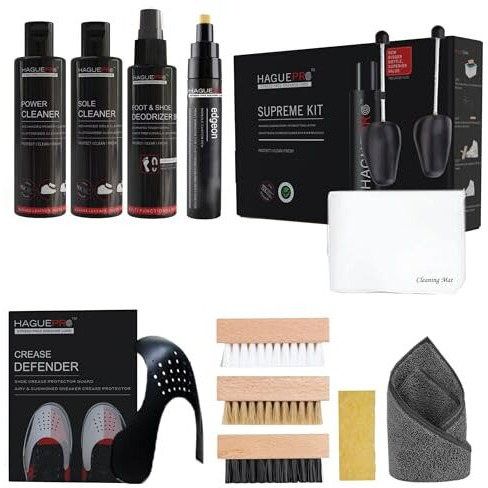 Haguepr Signature Shoe & Sneaker Cleaning Kit | Cleans White Sneakers, Nubuck, Canvas, Trainers, Sports Shoes | Shoes Cleaning Solution, Medium Brush, Eraser & Microfiber Towel (Supreme)